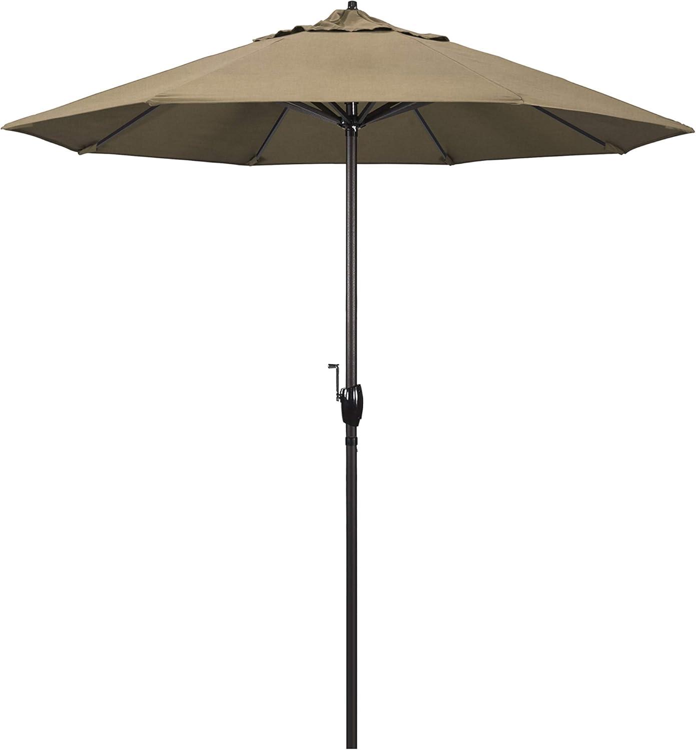 California Umbrella 7.5' Round Sunbrella Aluminum Outdoor Deck, Pool or Patio Umbrella, Crank Lift, Auto Tilt, Bronze Pole, Heather Beige