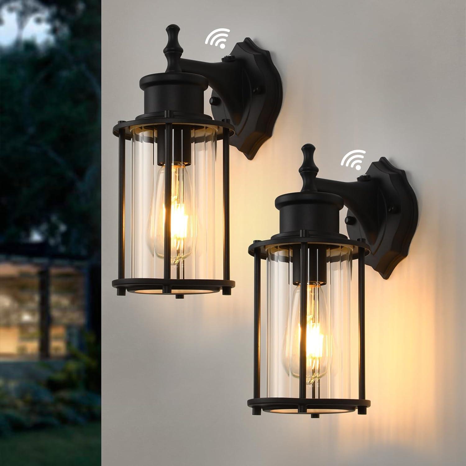 Black Aluminum Dusk to Dawn Outdoor Wall Sconces with Clear Glass