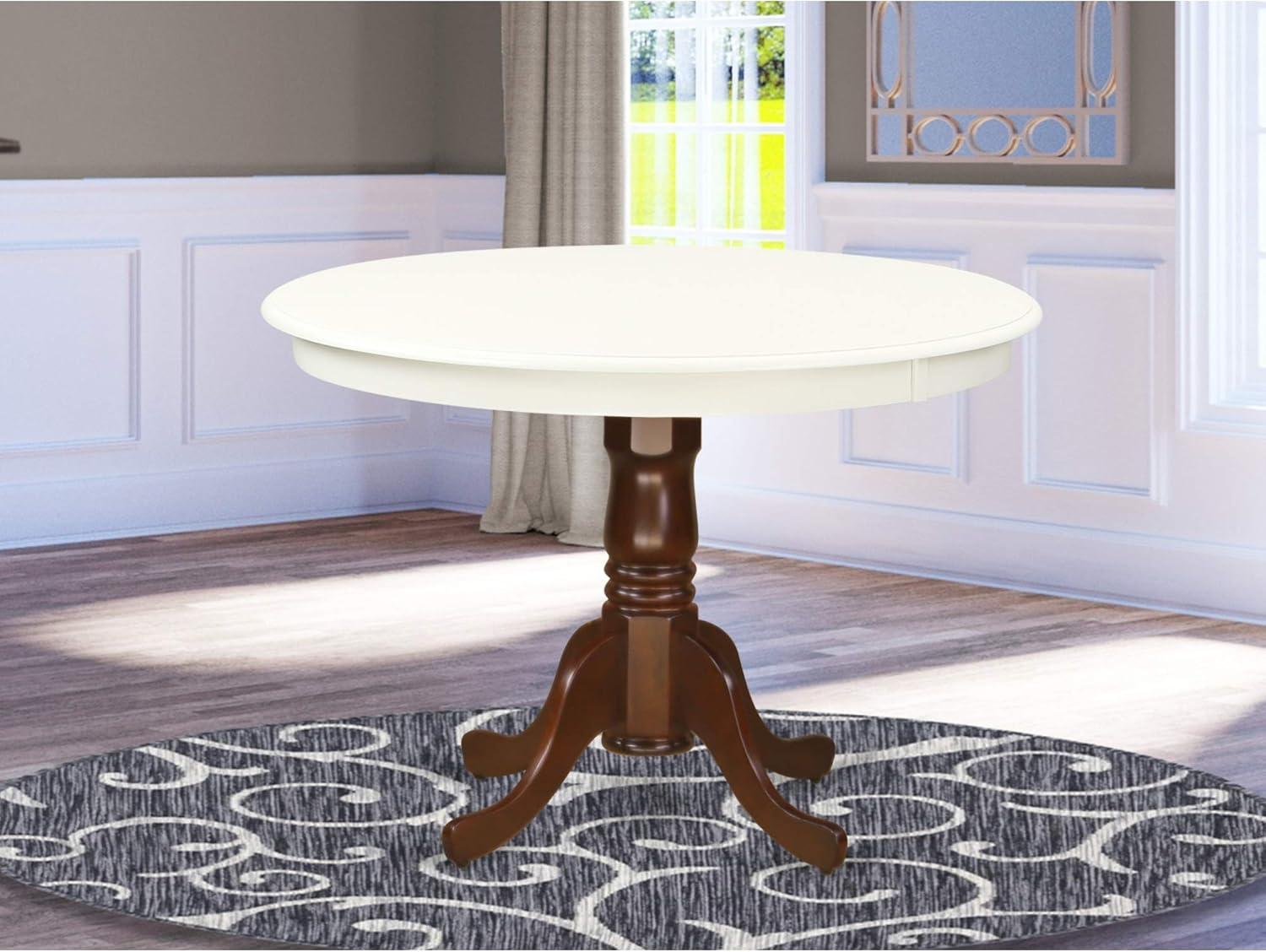 Hartland Linen White and Mahogany 42" Round Dining Table