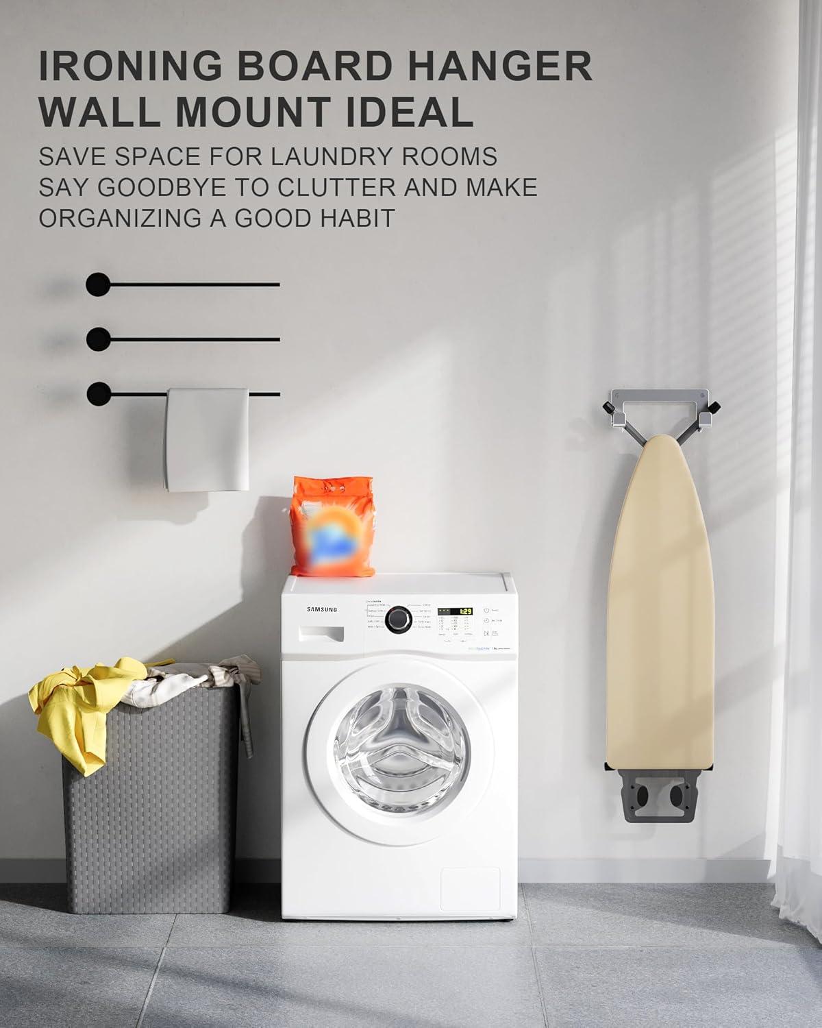 Ironing Board Holder Hanger Wall Mount, 304 Stainless Steel Ironing Board Hanger, Y T Leg Heavy Duty Iron Board Holder Hook for Laundry Room, Silver