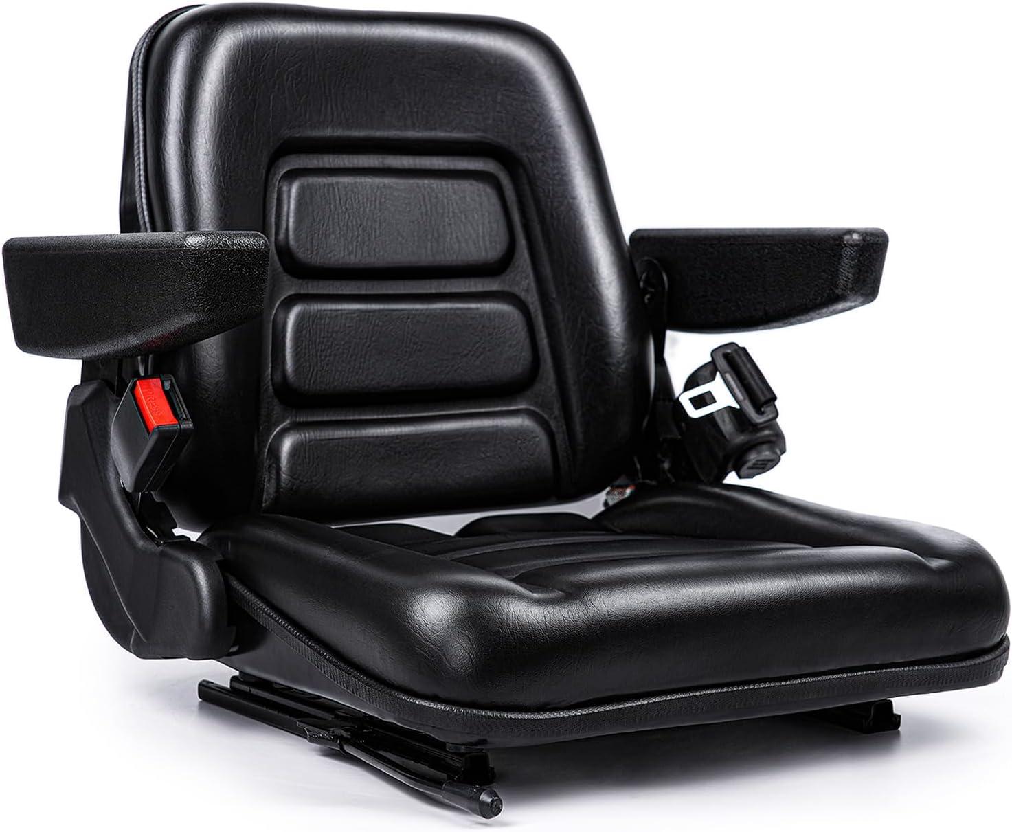 Black Adjustable PVC Forklift and Tractor Seat with Armrests