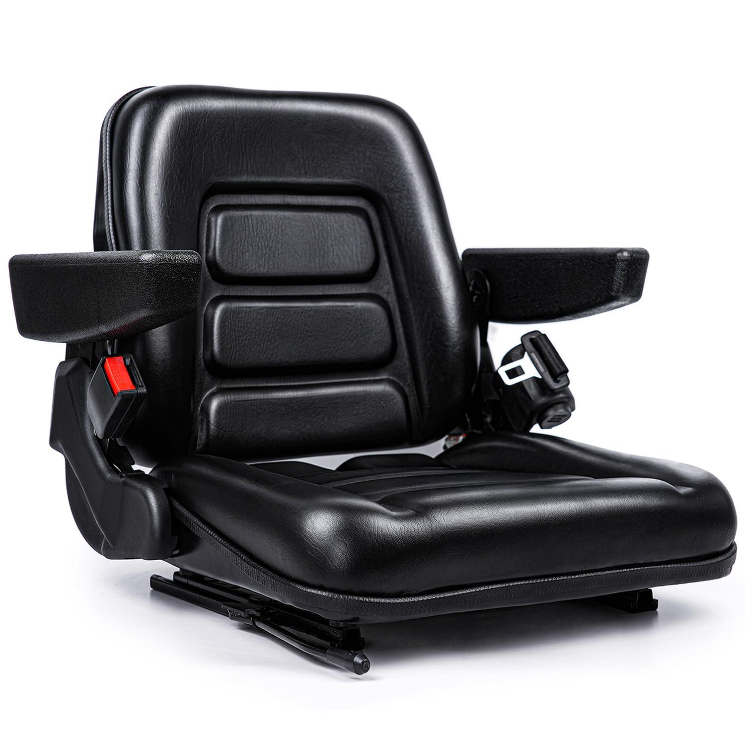 Black Adjustable PVC Forklift and Tractor Seat with Armrests