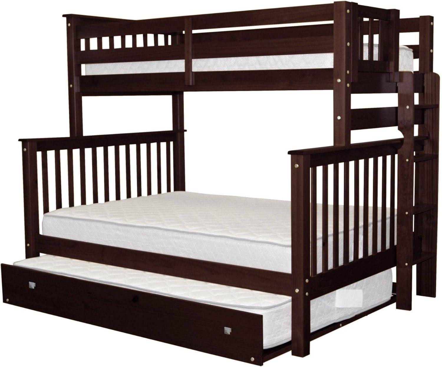 Bedz King Bunk Beds Twin over Full Mission Style with End Ladder and a Full Trundle, Dark Cherry