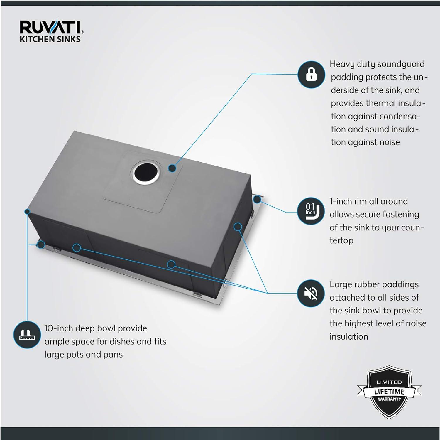 Ruvati 33 x 22 inch Drop-in Topmount Zero Radius Stainless Steel Kitchen Sink Single Bowl - 4 holes