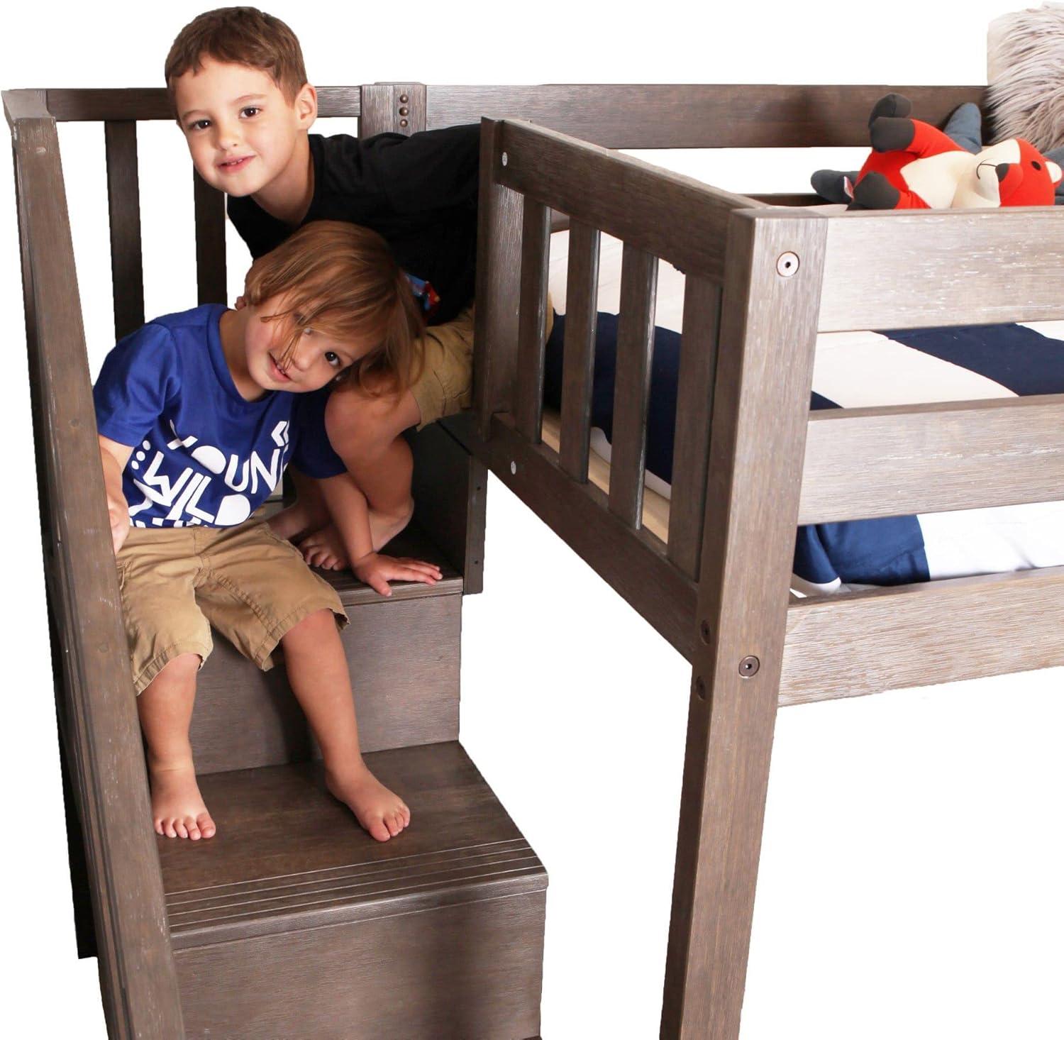 Max & Lily Solid Wood Twin Loft Bed with Stairs, Solid Wood Loft Beds with Ladder for Kids, Clay