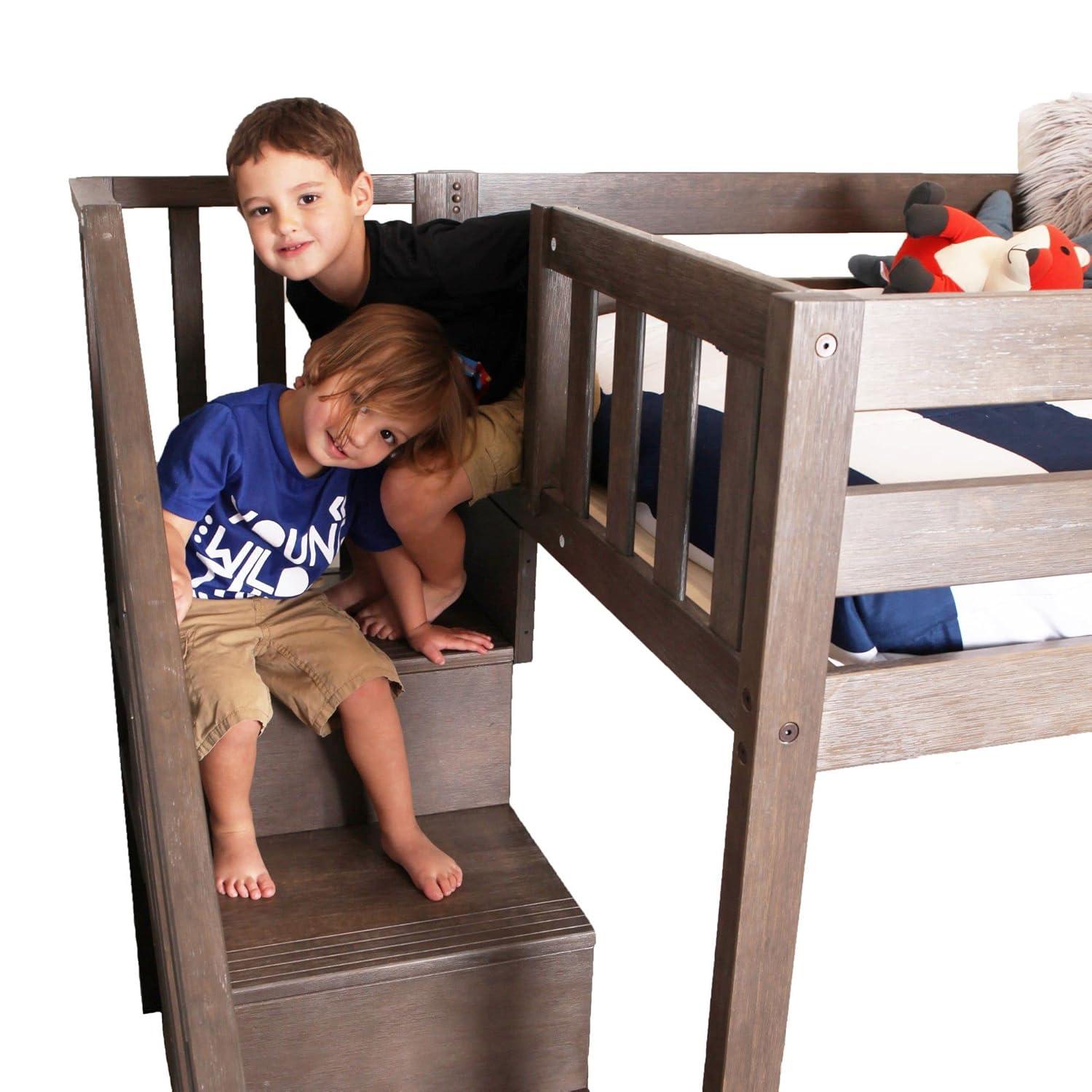 Max & Lily Solid Wood Twin Loft Bed with Stairs, Solid Wood Loft Beds with Ladder for Kids, Clay