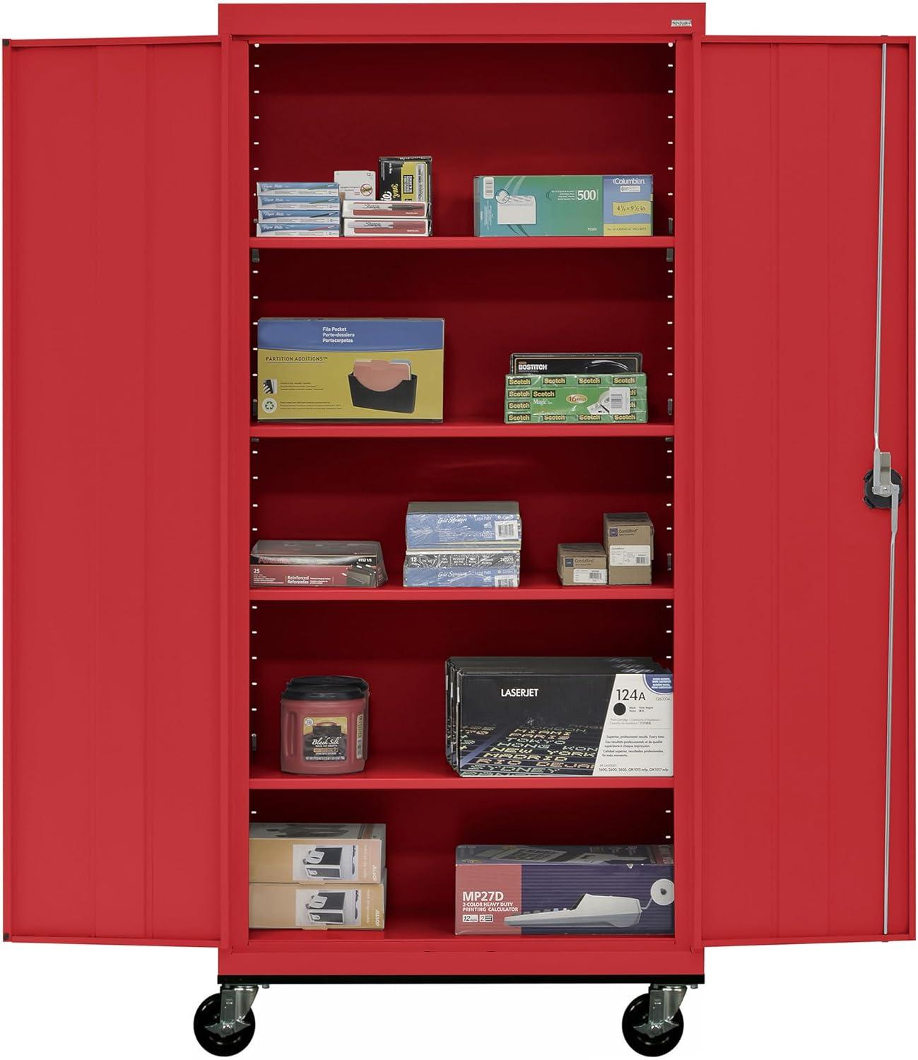 Red 78" Tall Lockable Steel Office Storage Cabinet with Adjustable Shelves