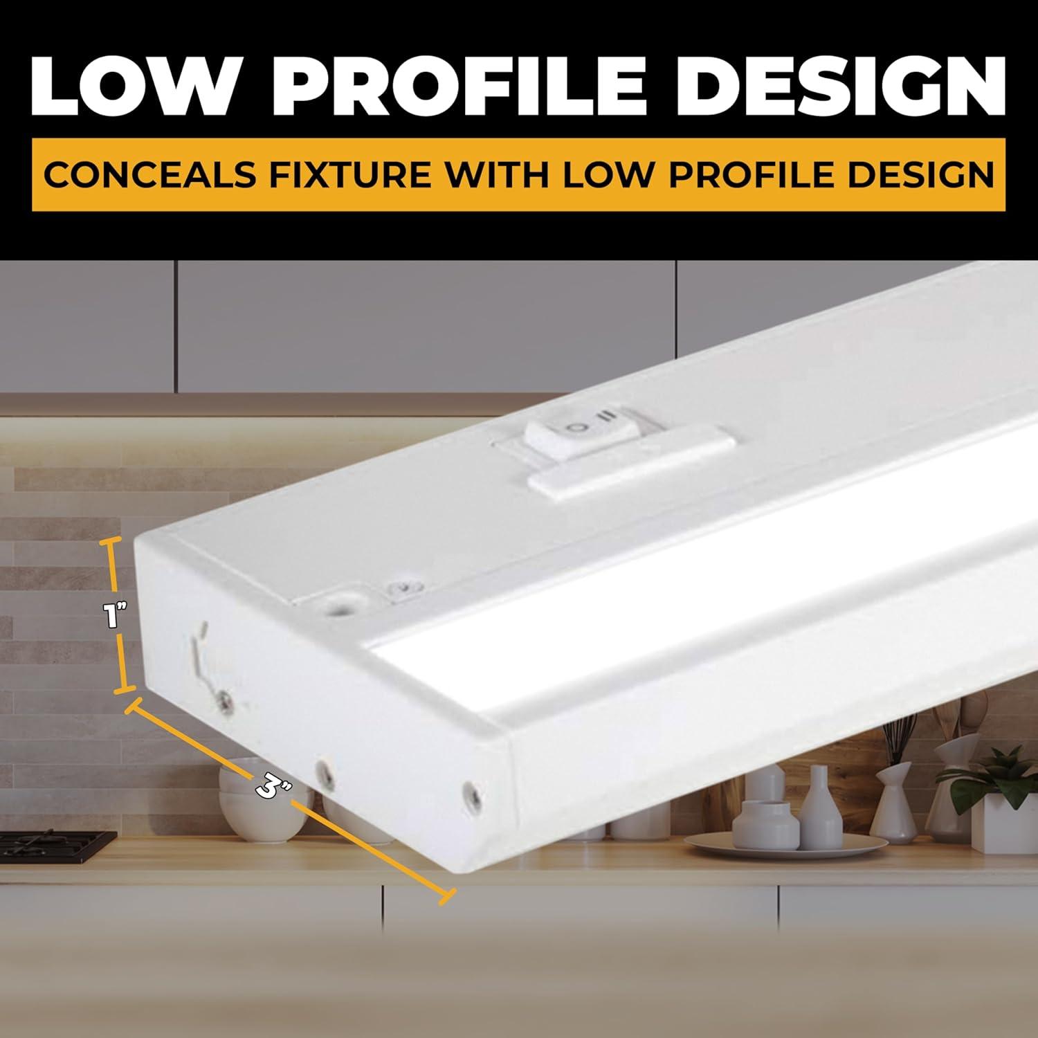 LED Under Cabinet Lighting Hardwired - Linkable Undercabinet Lights for Kitchen - 3CCT 9 Inch White Finish - Undercounter Dimmable Plug in Light or Hard Wired - Under Counter Fixture Direct Wire