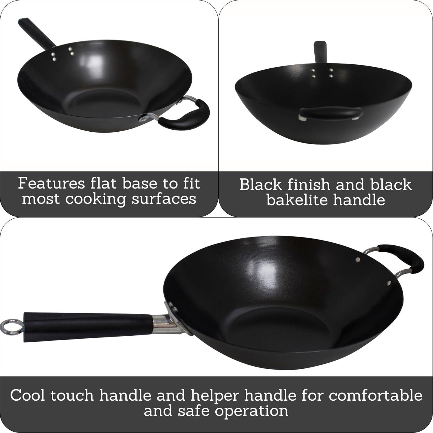 IMUSA 14" Coated Wok with Bakelite Handle: Nonstick Carbon Steel Stir Fry Pan, 64 Volume, Electric & Gas Compatible