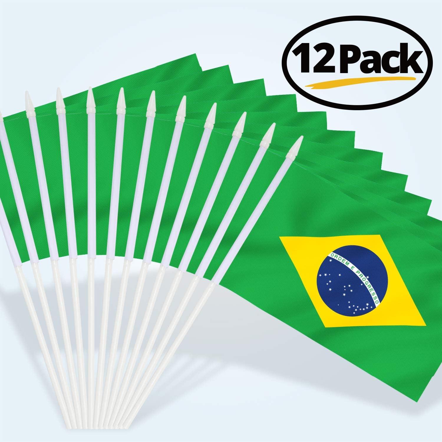 Anley Brazil Mini Flag 12 Pack - Hand Held Small Miniature Brazil Flags