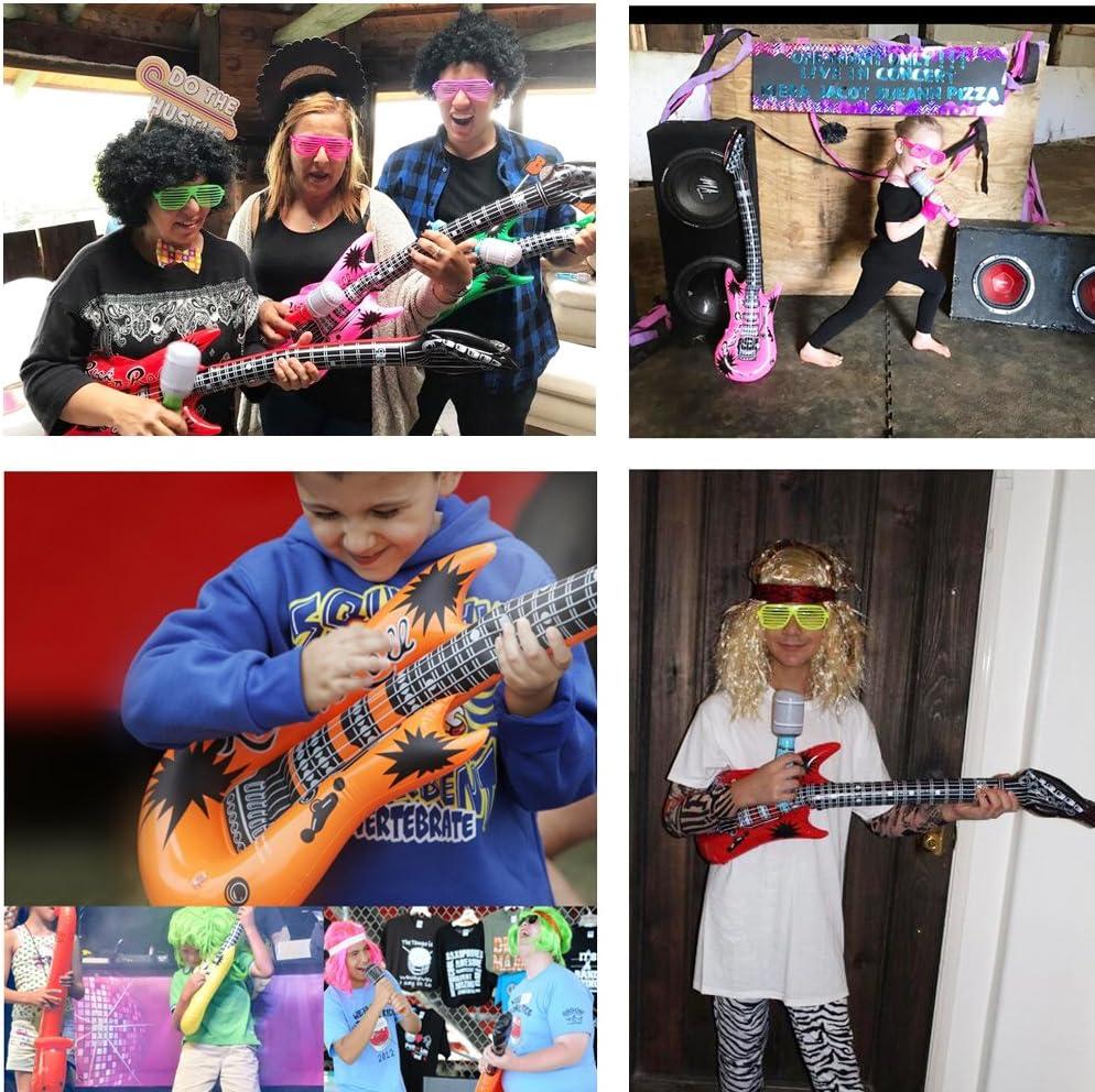 OuMuaMua Inflatable Rock Star Toy Set, 18 Pack Inflatable Party Props - 4 Inflatable Guitar, 6 Microphones, 6 Shutter Shading Glasses, 1 Saxophone and 1 Inflatable Keyboard Piano Inflatable Rock Toys
