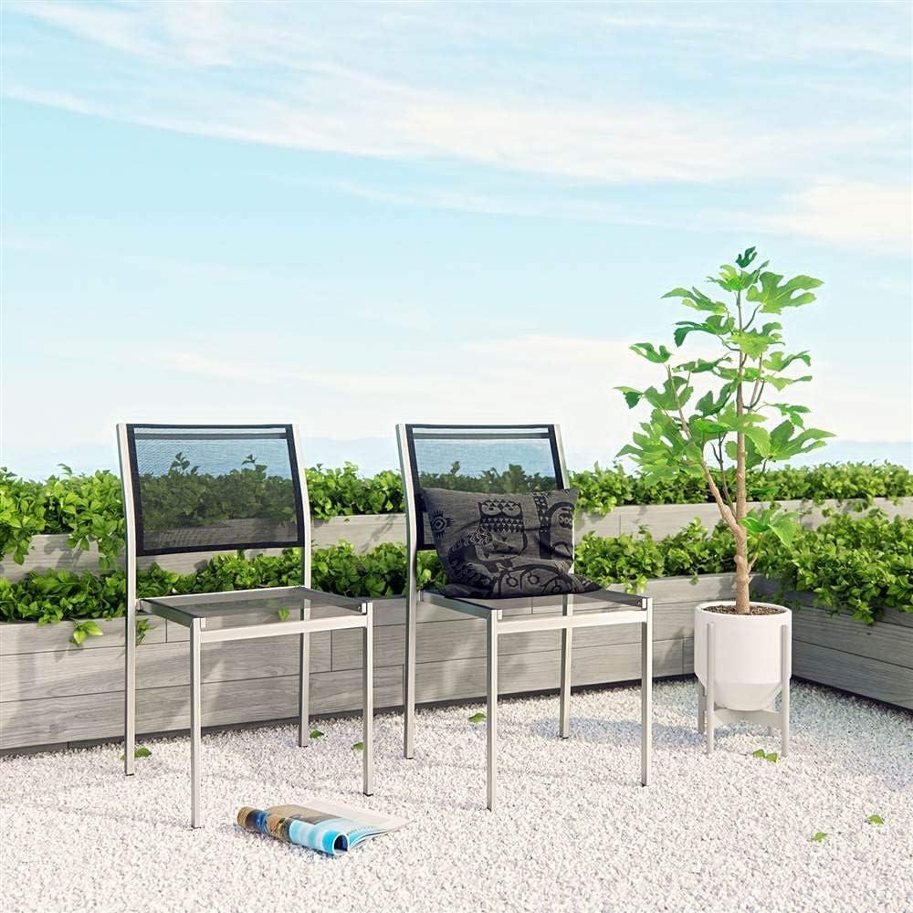 Shore Side Chair Outdoor Patio Aluminum Set of 2 Silver Black