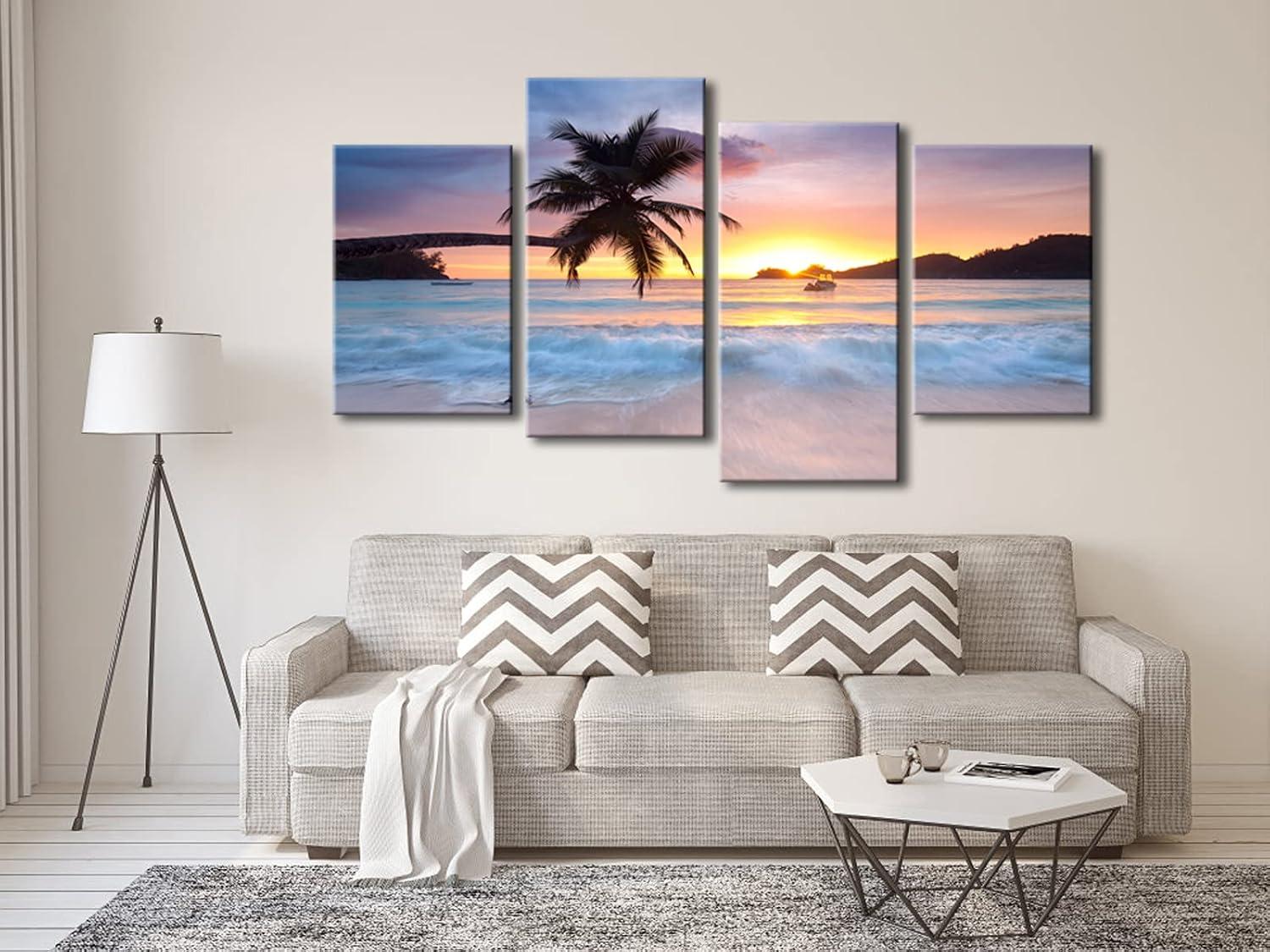 Sunrise Beach 4-Piece Seascape Canvas Wall Art Set