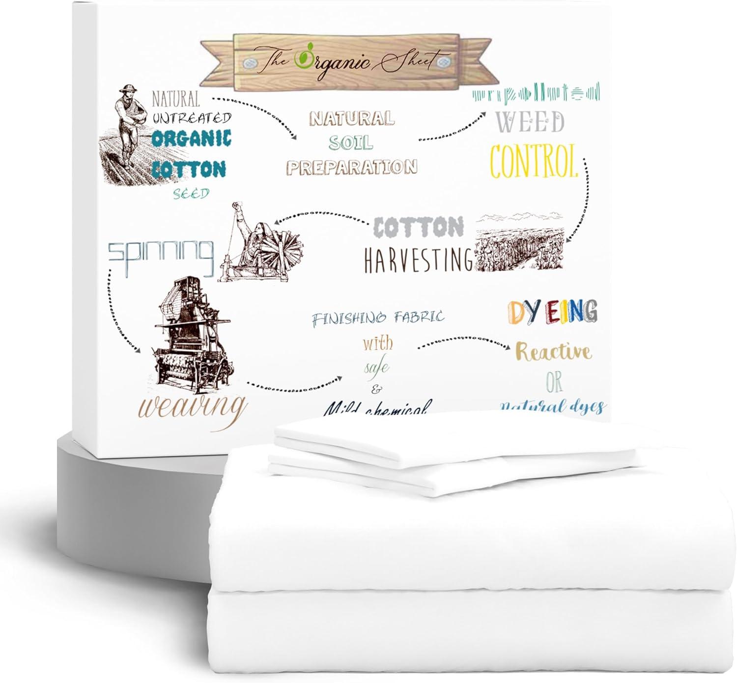 Purity Home Twin 300 Thread Count Organic Cotton Brushed Percale Sheet Set Ivory: GOTS Certified, Deep Pocket, OEKO-TEX Standard