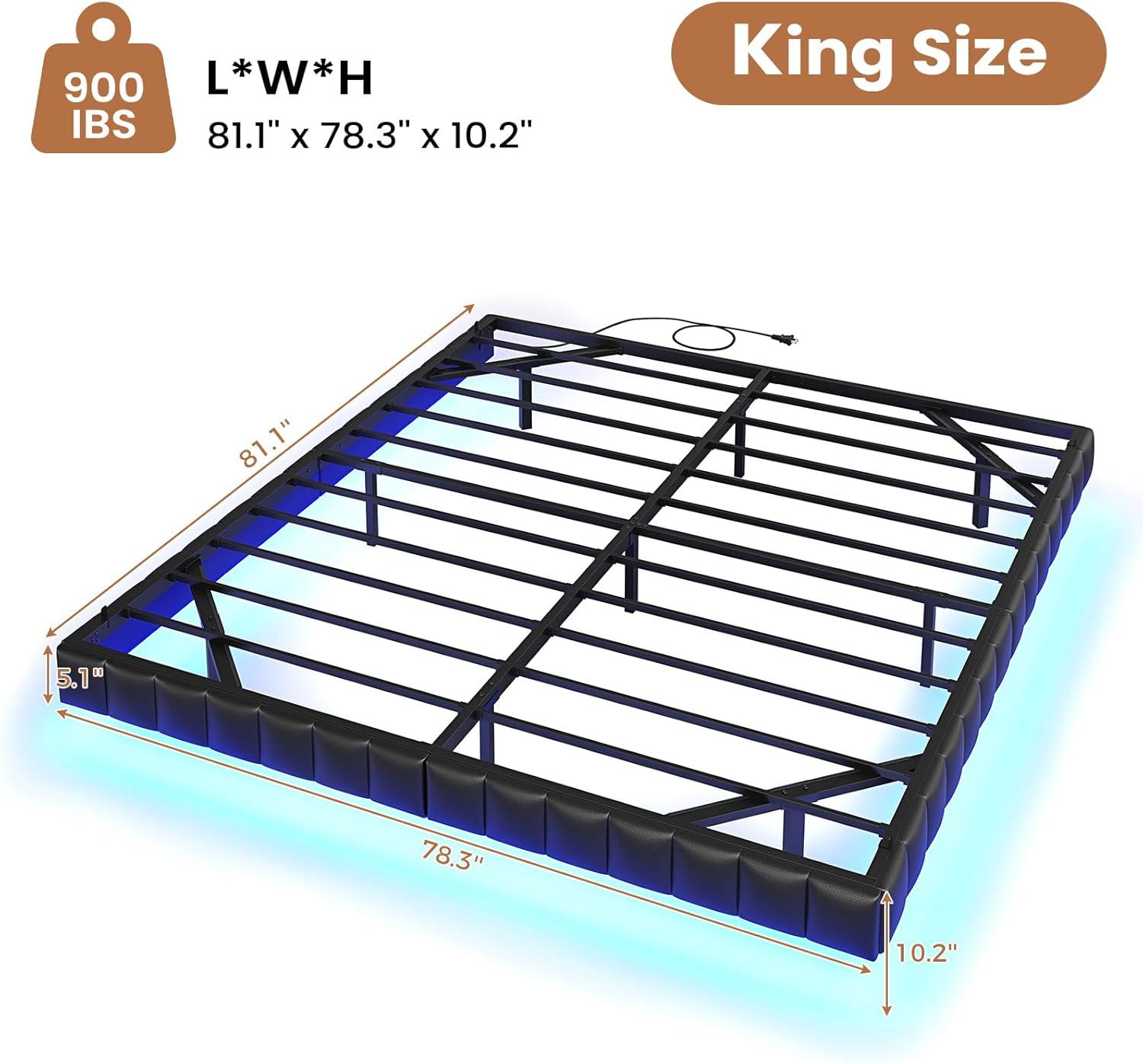 Floating Bed Frame With Led Lights Metal Platform Bed, No Squeak