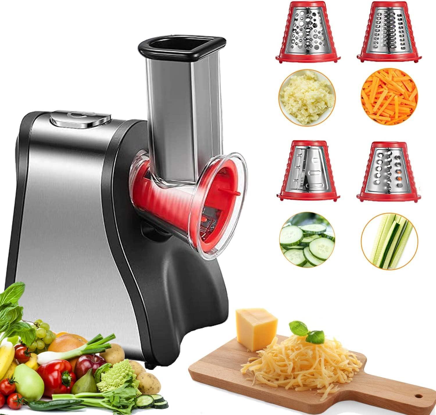 Compact Red Electric Cheese Grater with Stainless Steel Blades