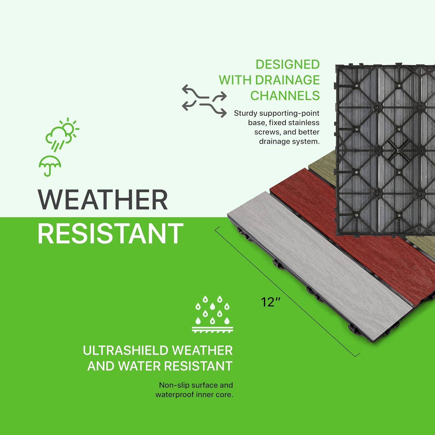 NewTechWood – UltraShield Naturale Deck Tiles for Outdoor Flooring, Weather-Resistant Patio Flooring, Set of 10 1x1-foot Interlocking Deck Tiles, Outdoor Patio Tiles, Rainbow