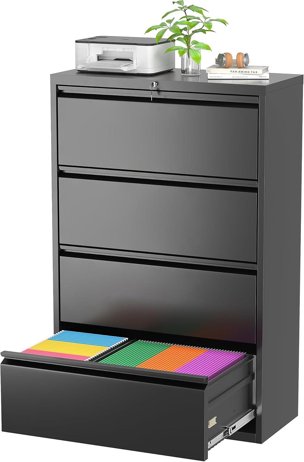 Black Metal 2-Drawer Lockable Lateral File Cabinet