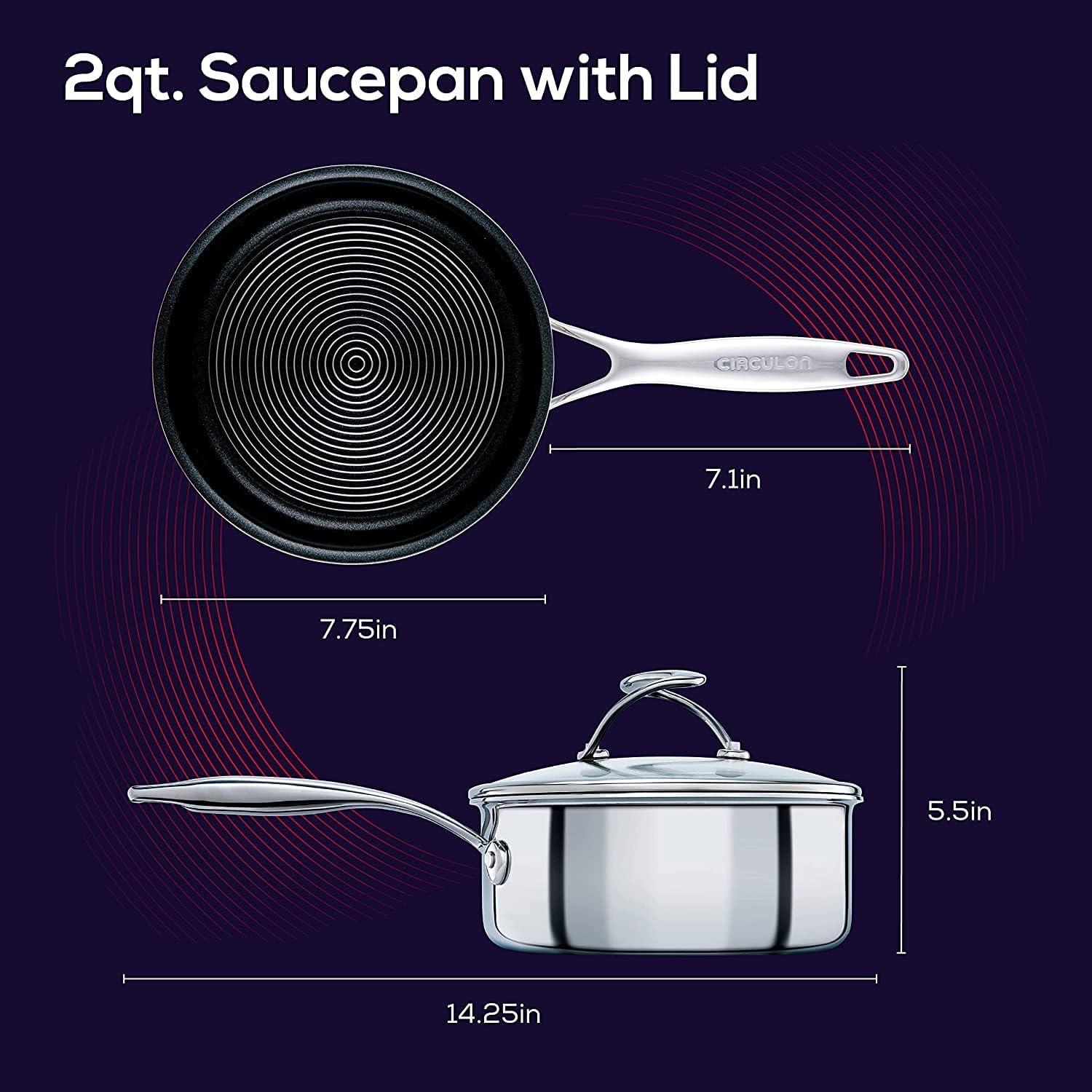 Stainless Steel 2-Quart Nonstick Saucepan with Glass Lid