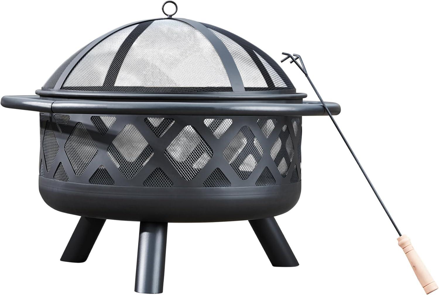 Heisey 30" Outdoor Round Wood Burning Fire Pit with Steel Base