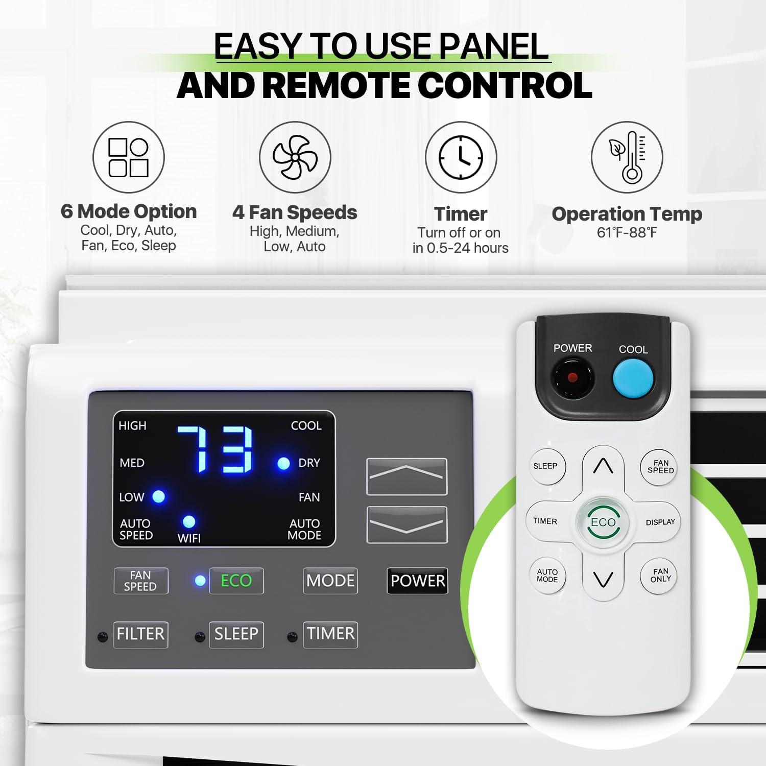 Bring Home Furniture 8000 BTU Smart Window Air Conditioner with WiFi/App Control & Energy Star 24H Scheduling & Remote Included Cools 350 Sq.Ft. for Bedroom Living Room