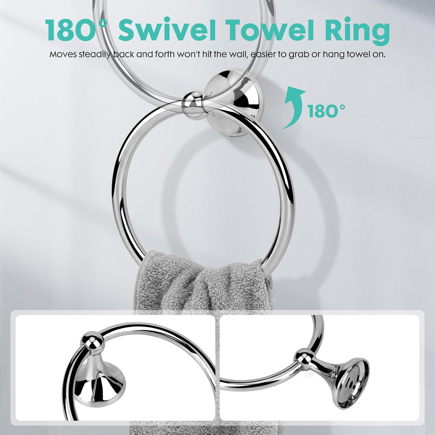 4-Piece Bathroom Hardware Accessory Set With 24" Towel Bar (Chrome Finish)