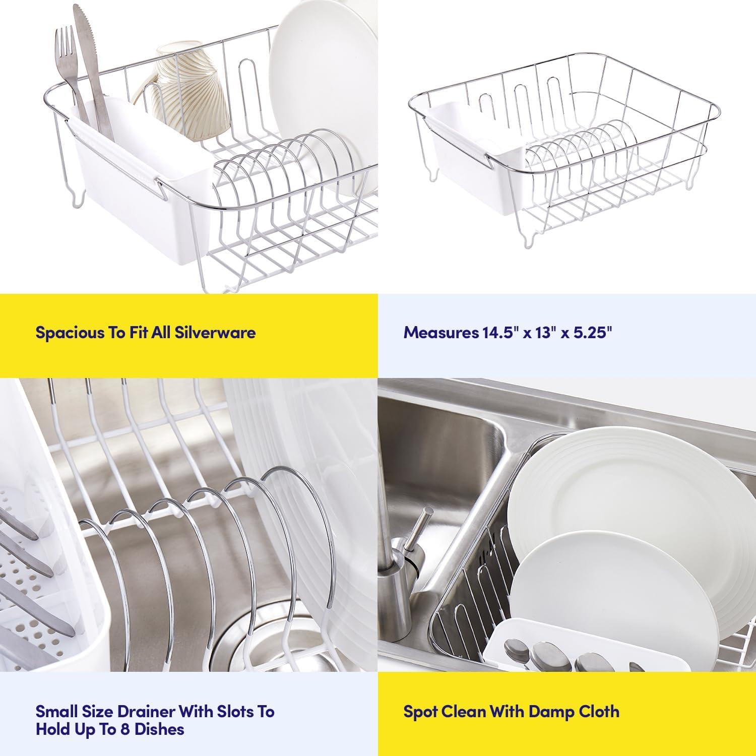 Sweet Home Collection Chrome Plated Steel Small 2 Piece Dish Drainer White