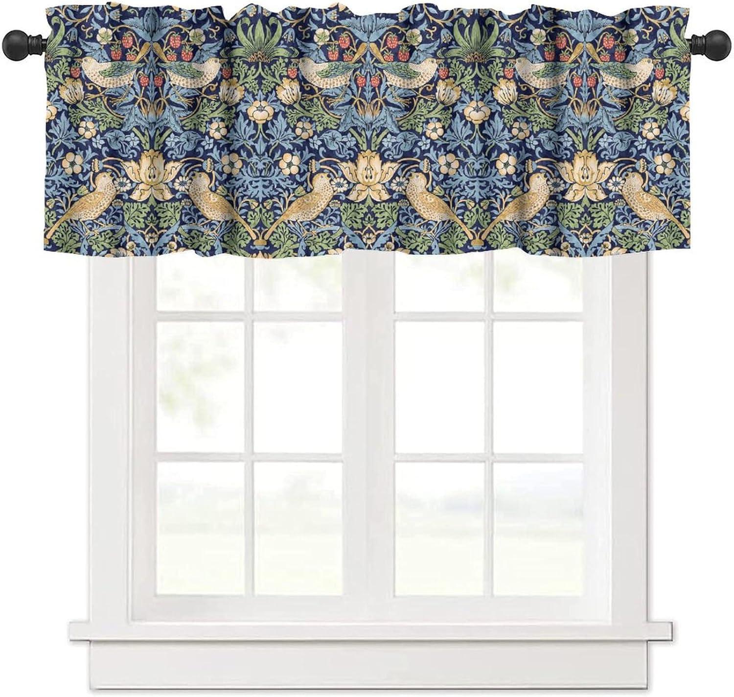 Vintage Botanical Printed Green and Blue Kitchen Valance