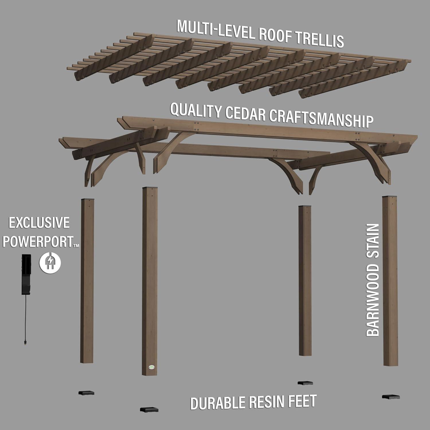 Backyard Discovery Backyard Discovery Somerville 14' x 10' Cedar Wood Outdoor Patio Pergola Kit with Trellis Roof and PowerPort