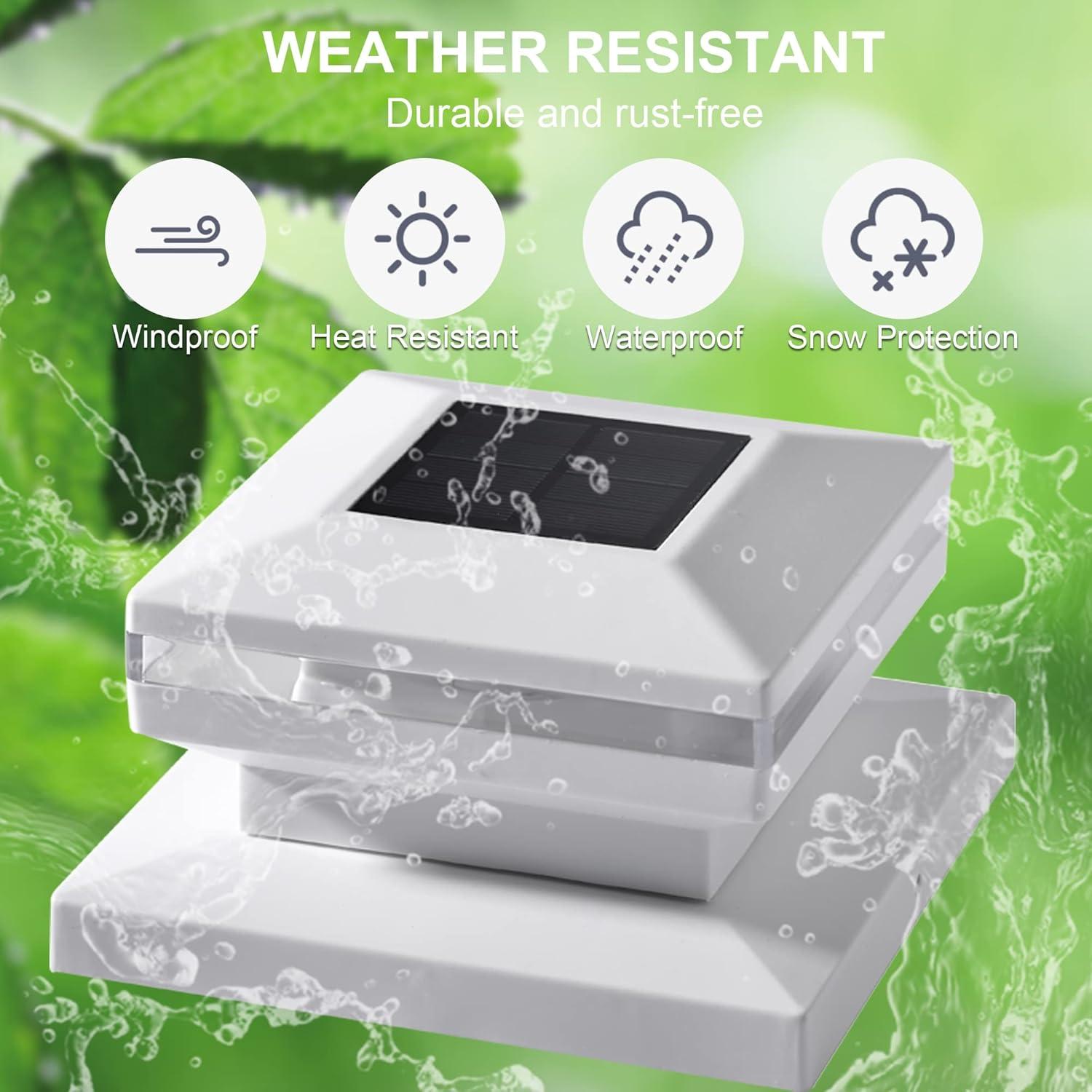 Dynaming 6 Pack Solar Post Cap Lights, Outdoor Decorative Post Solar Lights White Shell Caps Fit 4x4 5x5 6x6 Vinyl/Wooden Posts, Brightness Warm White LED Lighting for Garden Fence Deck Patio