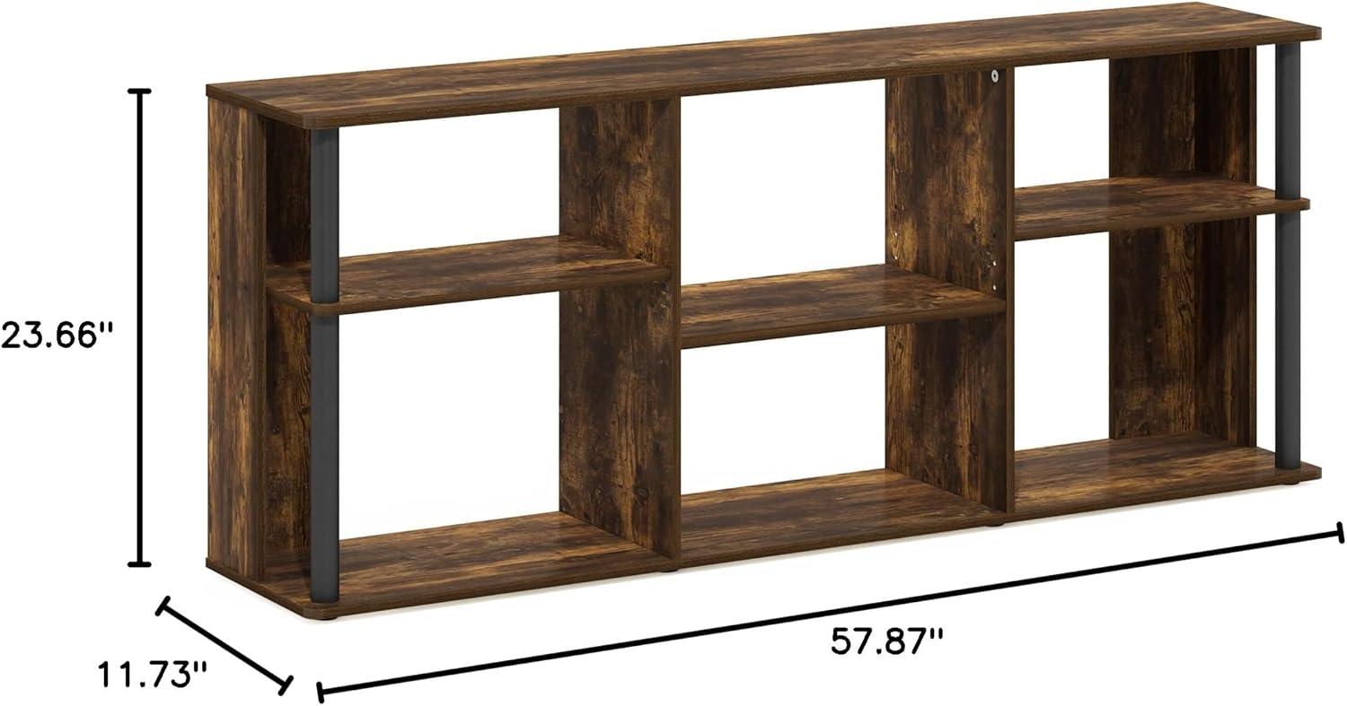 Furinno  Classic TV Stand with Plastic Poles for TV up to 65 in., Amber Pine & Black