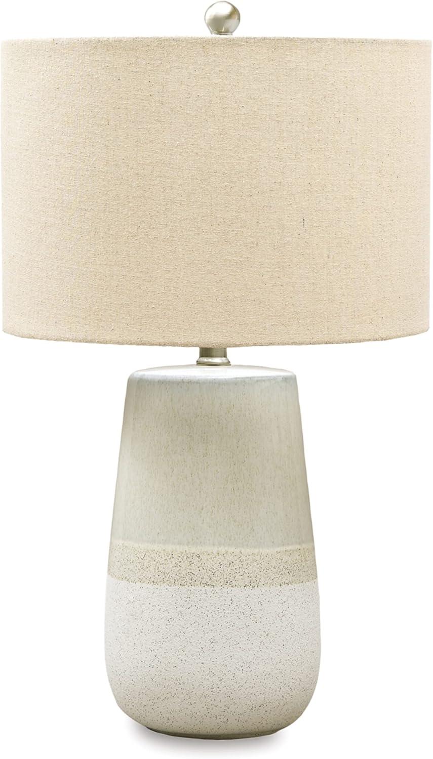 Shavon Table Lamp Beige/White - Signature Design by Ashley: Glazed Ceramic, Drum Shade, 3-Way Switch