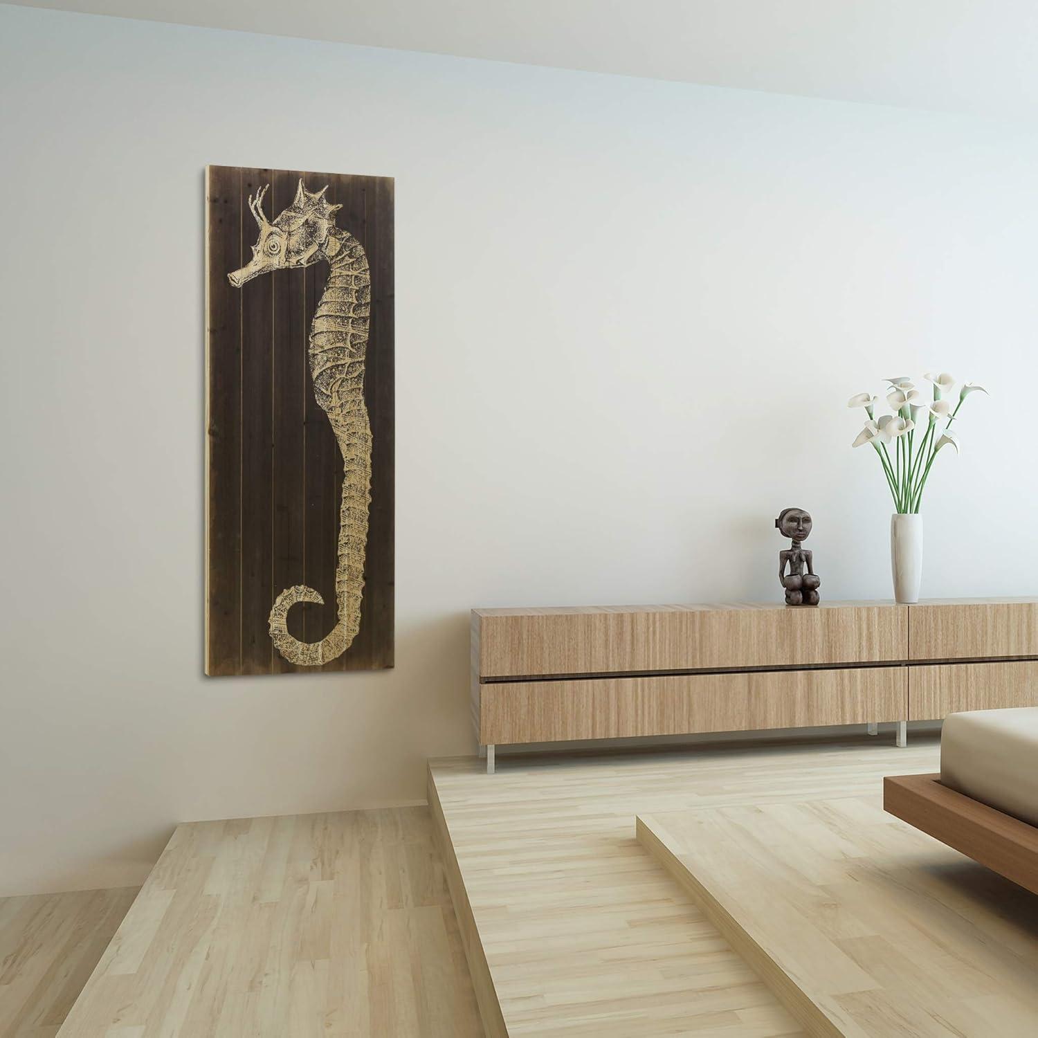 Seahorse B Natural Fir Wood Wall Art, 60" x 24"