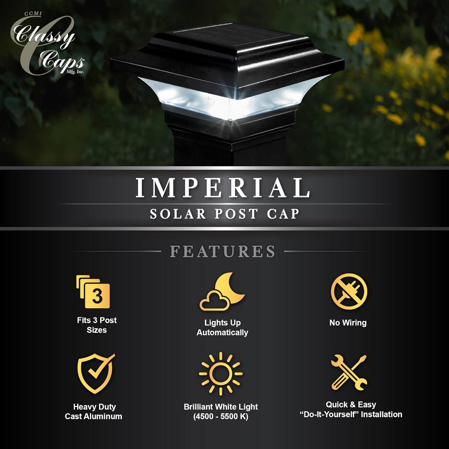 Classy Caps Slo82 Imperial 4-3/4" Wide Led Solar Post Cap Light That Fits Various Small