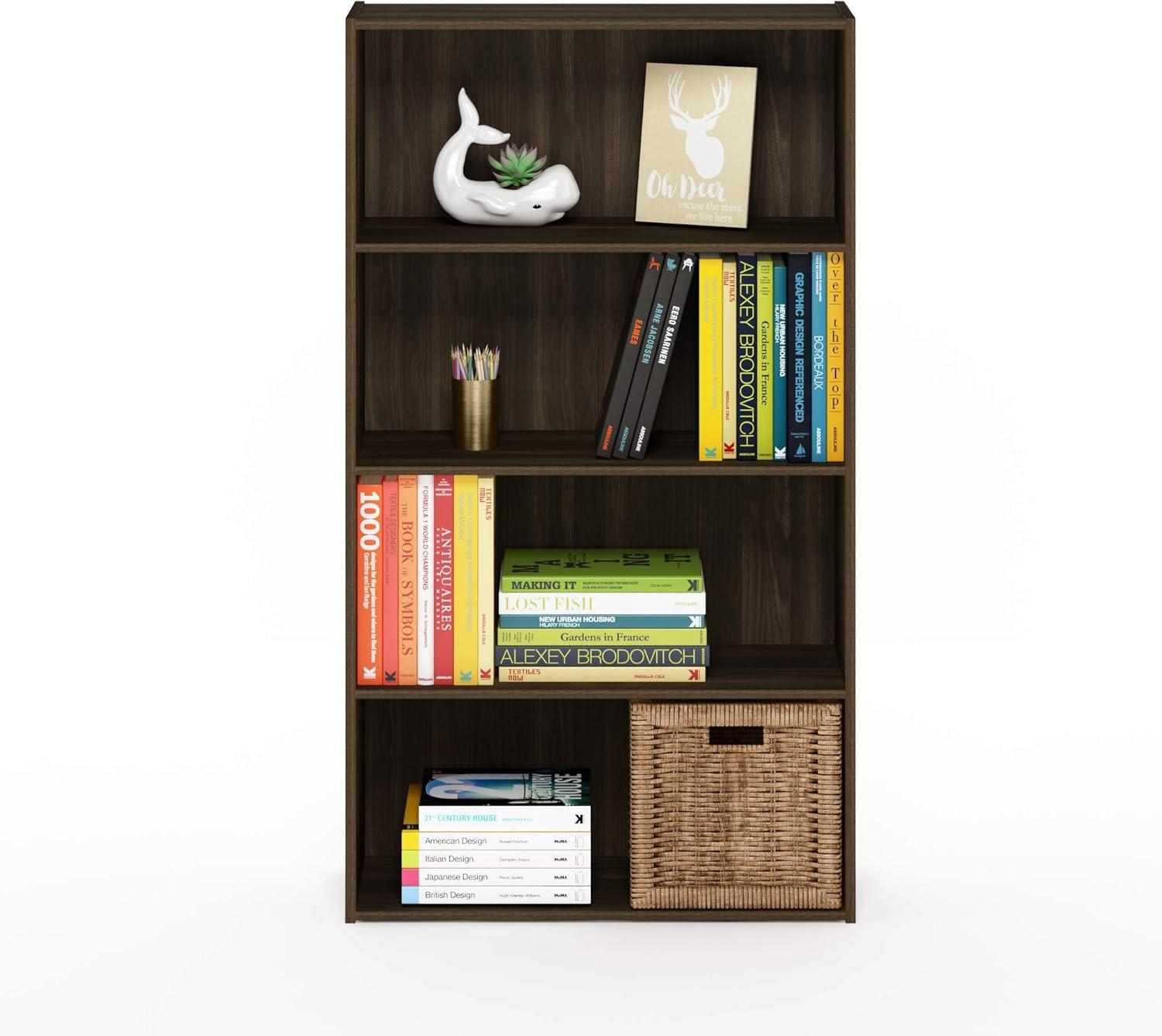 Furinno Pasir Contemporary Engineered Wood 4-Tier Open Shelf in Columbia Walnut