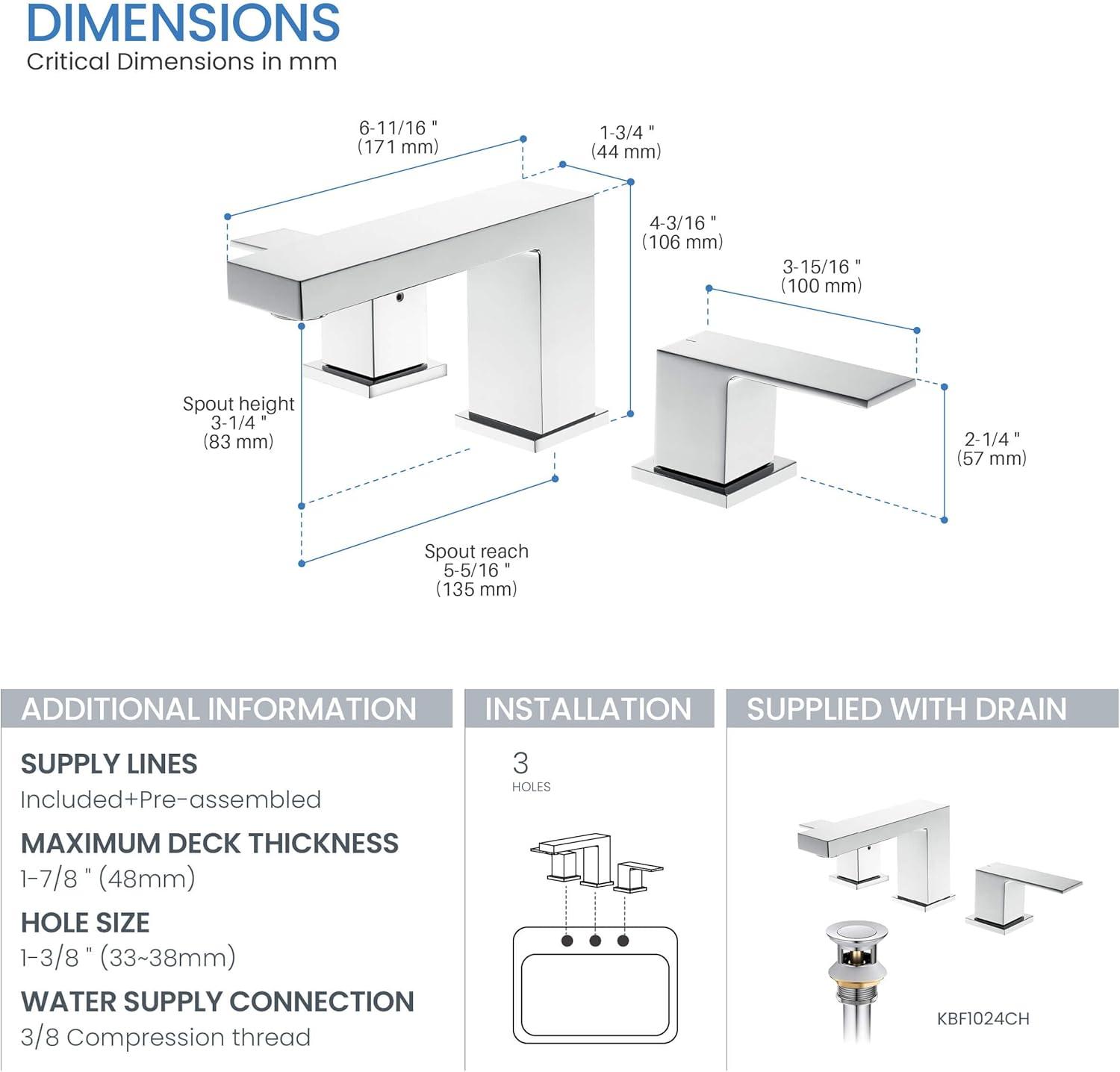 Cube Widespread Faucet 2-handle Bathroom Faucet with Drain Assembly