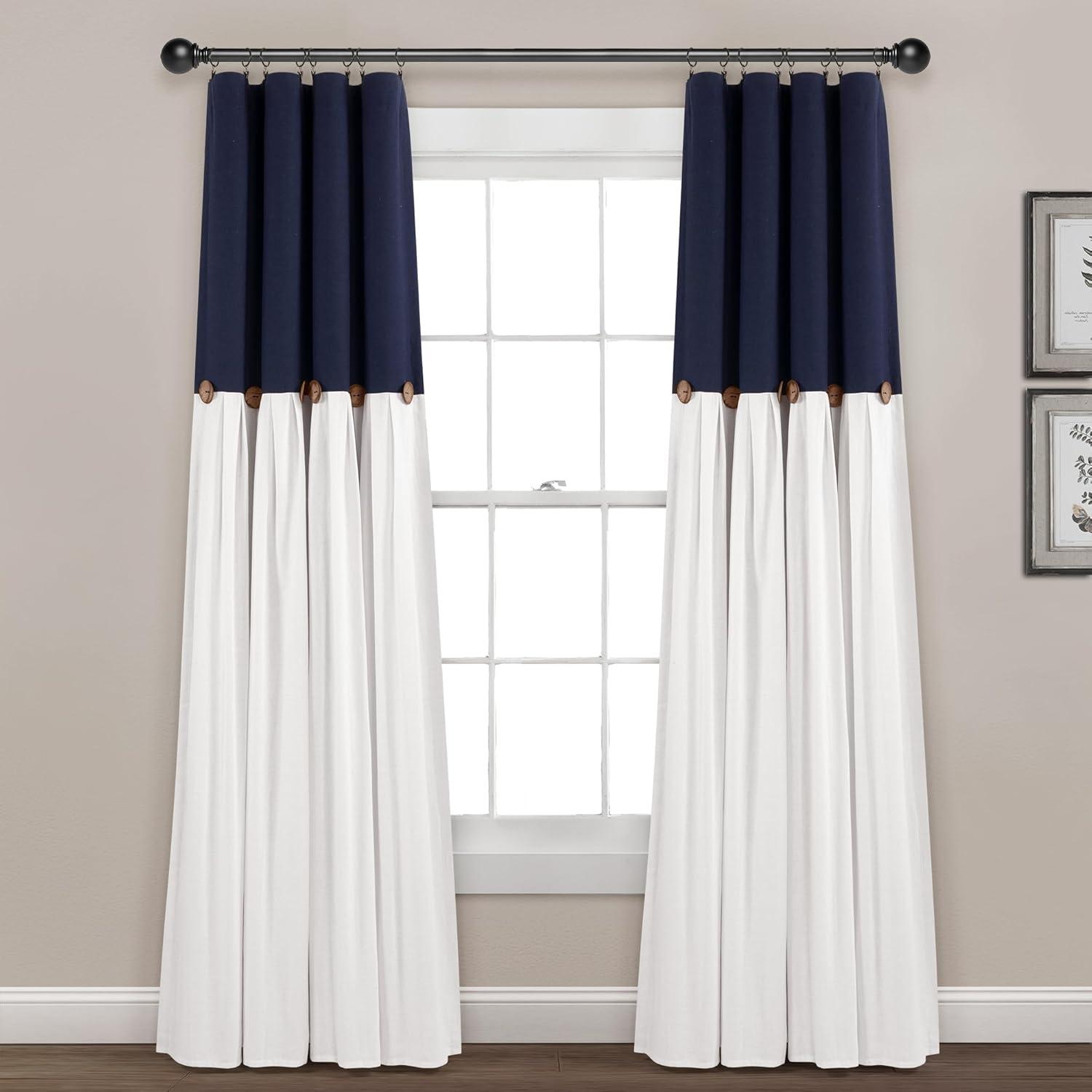 Lush Decor Linen Button Cotton Blend Blackout Thermal Rod Pocket Single Curtain Panel