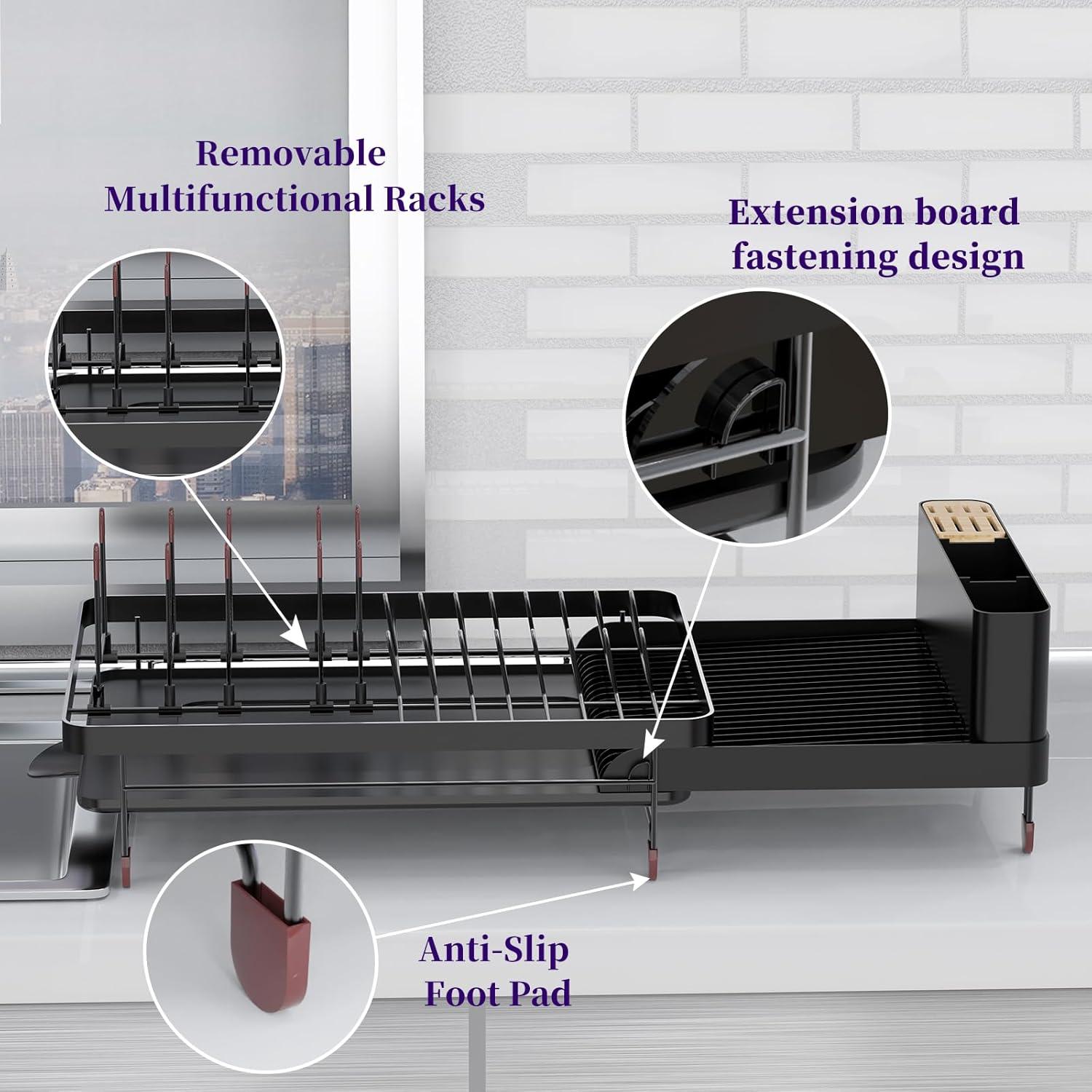 Dish Drying Rack, Extendable Dish Rack, Cutlery Holder, Knife Holder and Pot Holder
