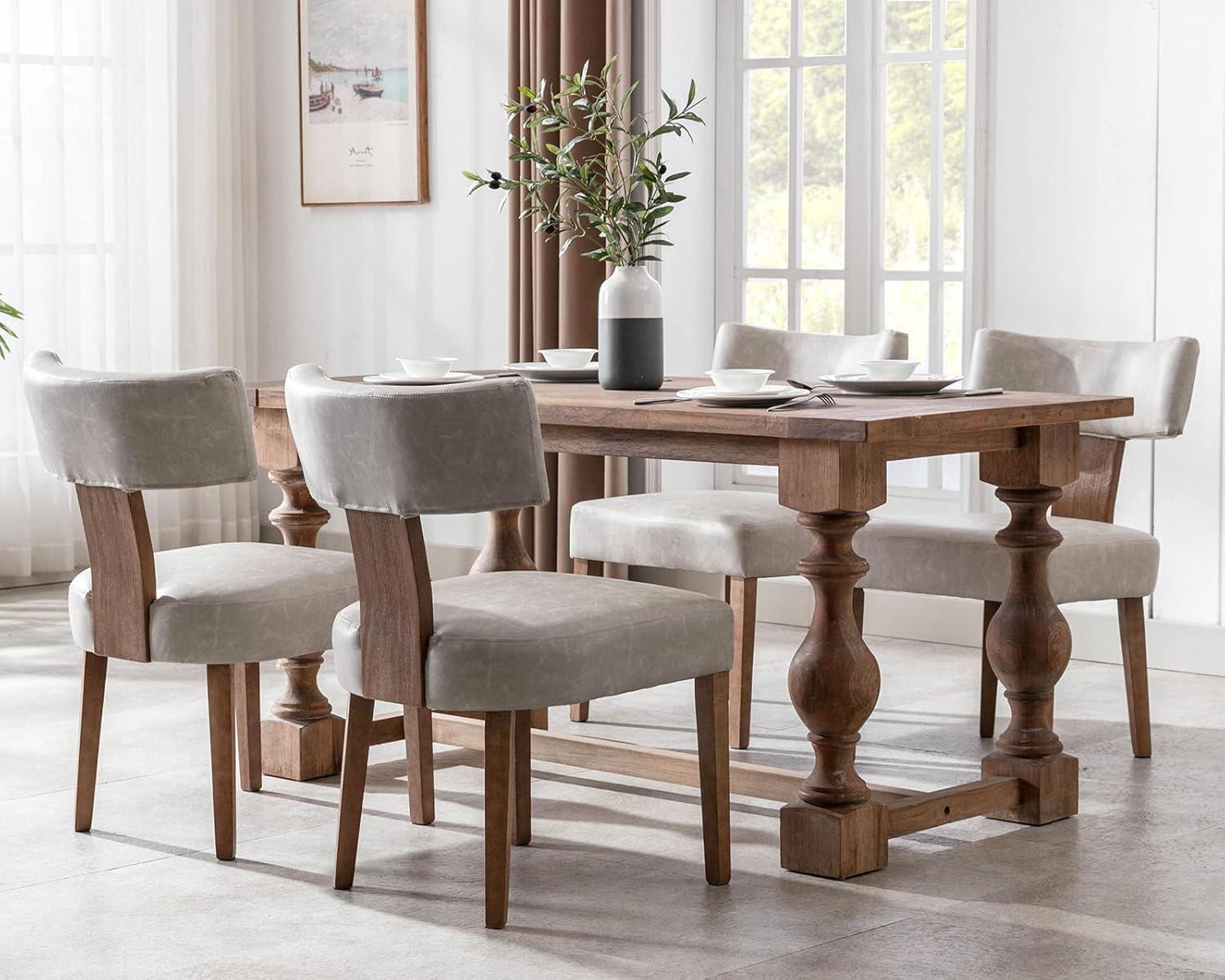 Loon Peak® Mid Century Modern Dining Chairs Set Of 2, Farmhouse PU Leather Upholstered Accent Chair Curved Backrest Kitchen Chairs With Hardwood Frame (Set of 2)