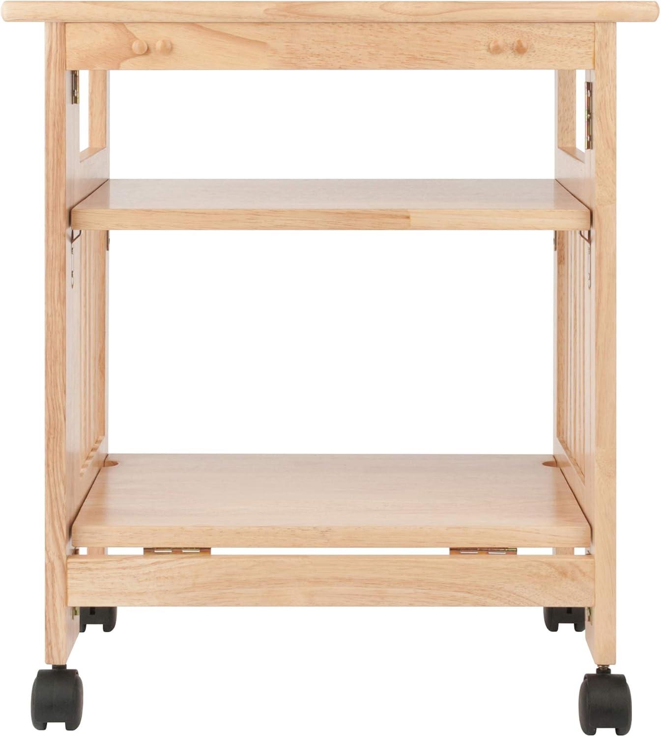 Natural Solid Wood Foldable Printer Cart with Shelves