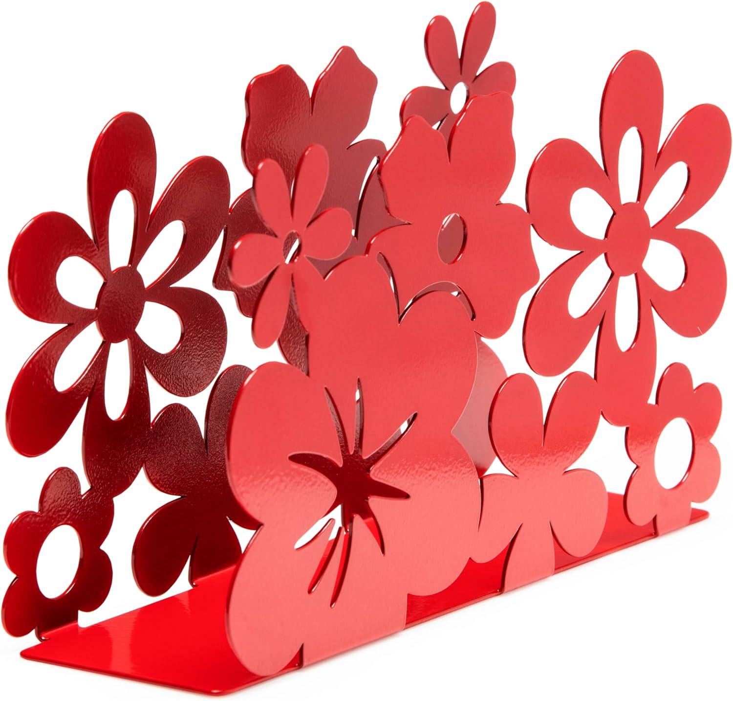 Mango Steam Metal Tabletop Napkin & Letter Holder Flower, Red (6" L x 1.75" W x 4" H)