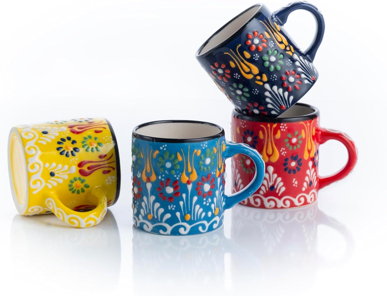 Handcrafted Multicolor Ceramic Espresso Cups Set of 4