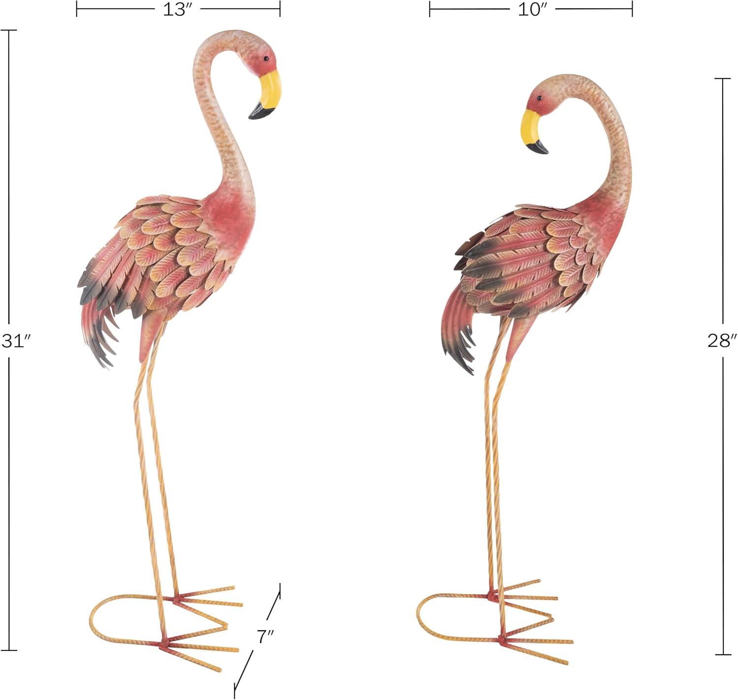 31 in. Hand-Painted Pink Metal Flamingo Garden Statues