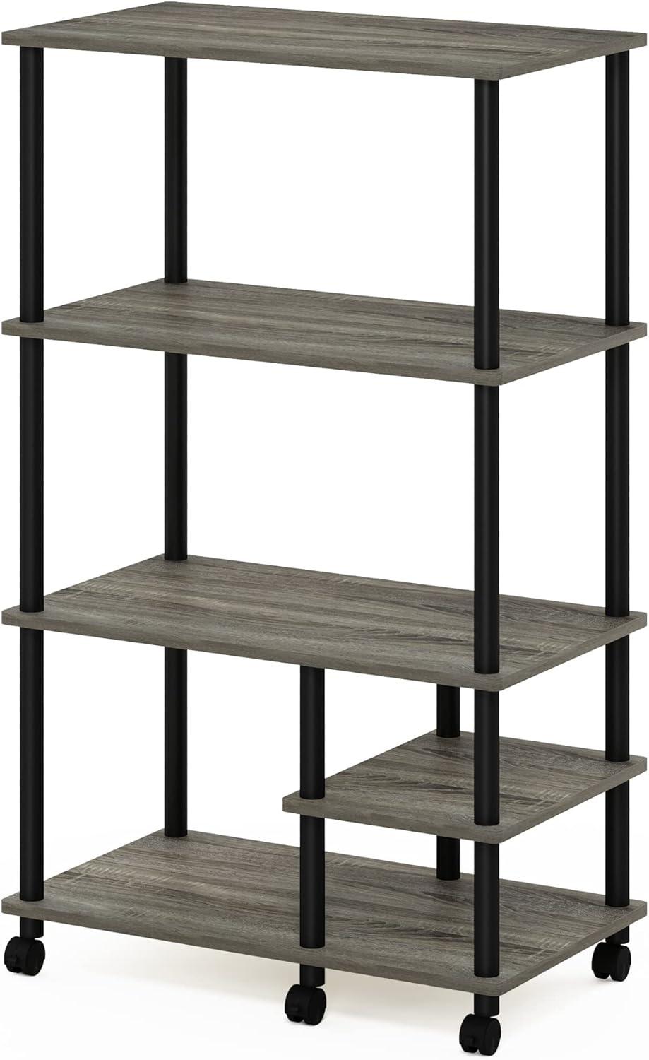 Furinno Turn-N-Tube 4-Tier Toolless Multipurpose Printer Stand Display Storage Shelf with Wheels, French Oak Grey/Black