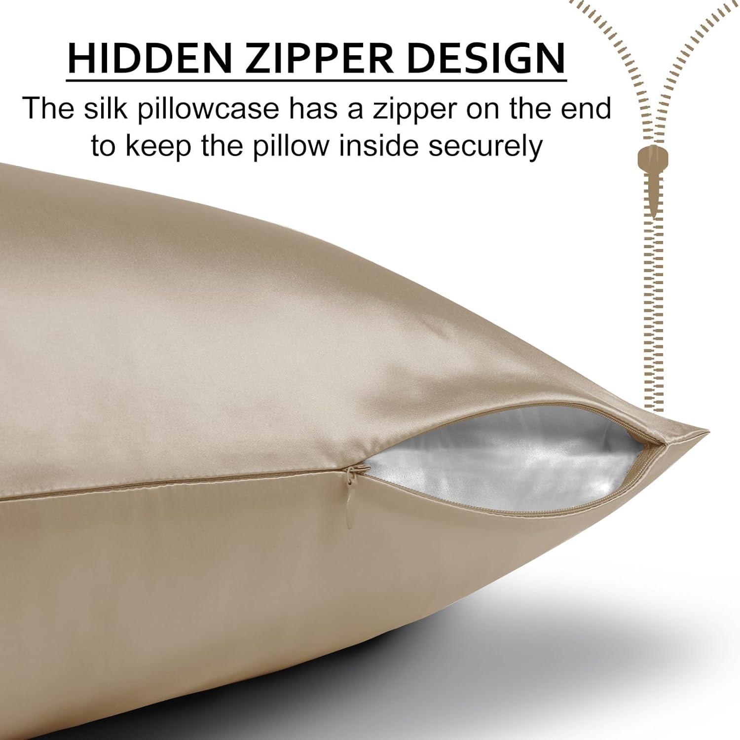 Ravmix Silk Pillow Cases with Zipper, 21momme Mulberry Silk Pillowcase for Hair Skin Health, Soft Smooth Breathable Cool Pillow Cover for Beauty Sleep with Gift Box 1PC(King 20"x36", Taupe)