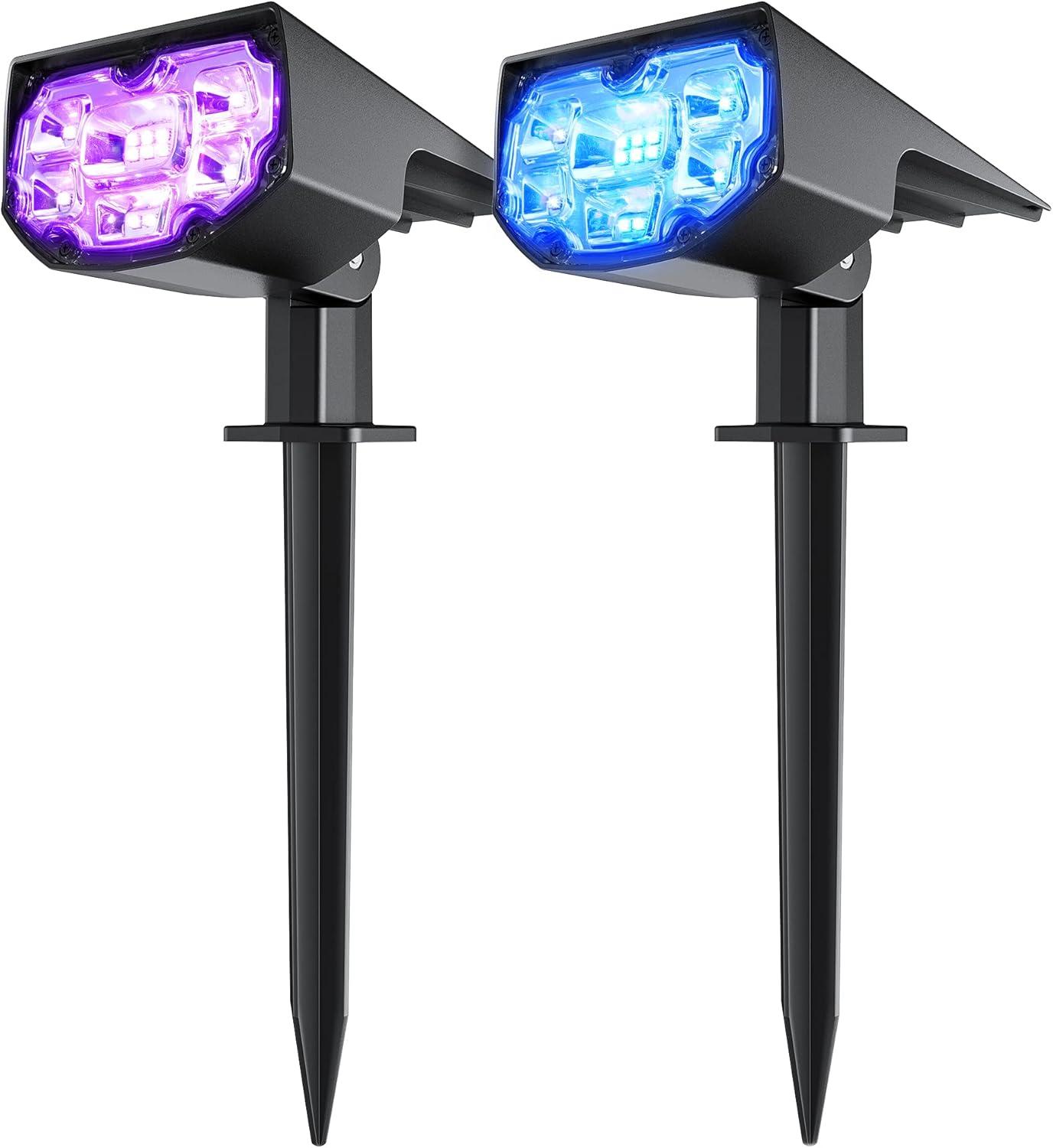 Solar Outdoor Lights - Waterproof, Multicolor, 13 Modes, 2-in-1 - 2 Pack