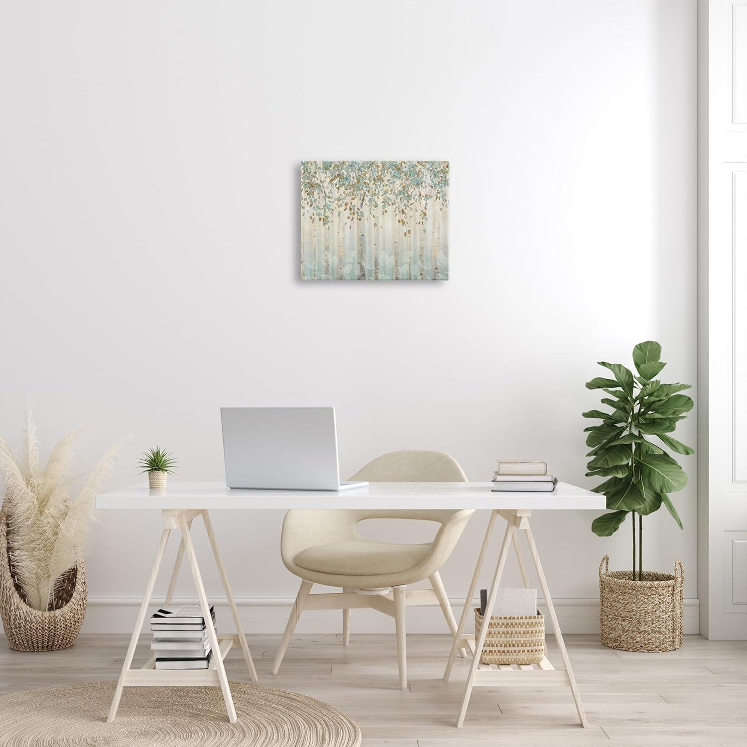 Stupell Industries Abstract Forest Leaves Trees Blue Tan Soft Painting Gallery Wrapped Canvas Wall Art, 16 x 20