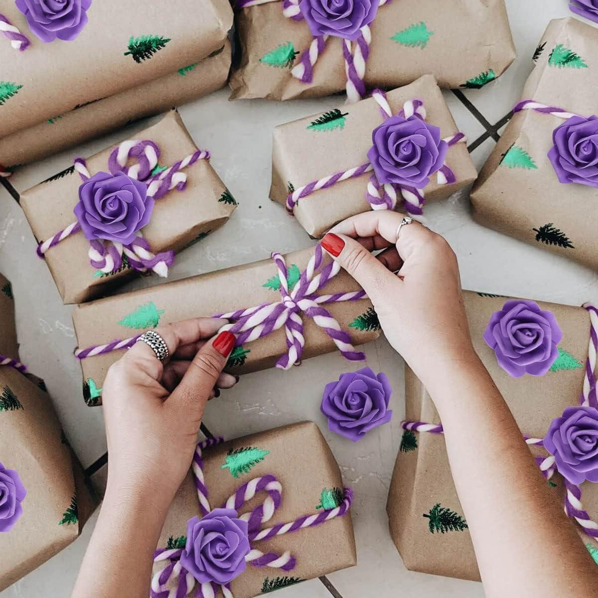 Juvale 100 Pack Purple Artificial Flowers, Bulk Stemless Fake Foam Roses for Wedding, Decorations, Bouquets, 3 in