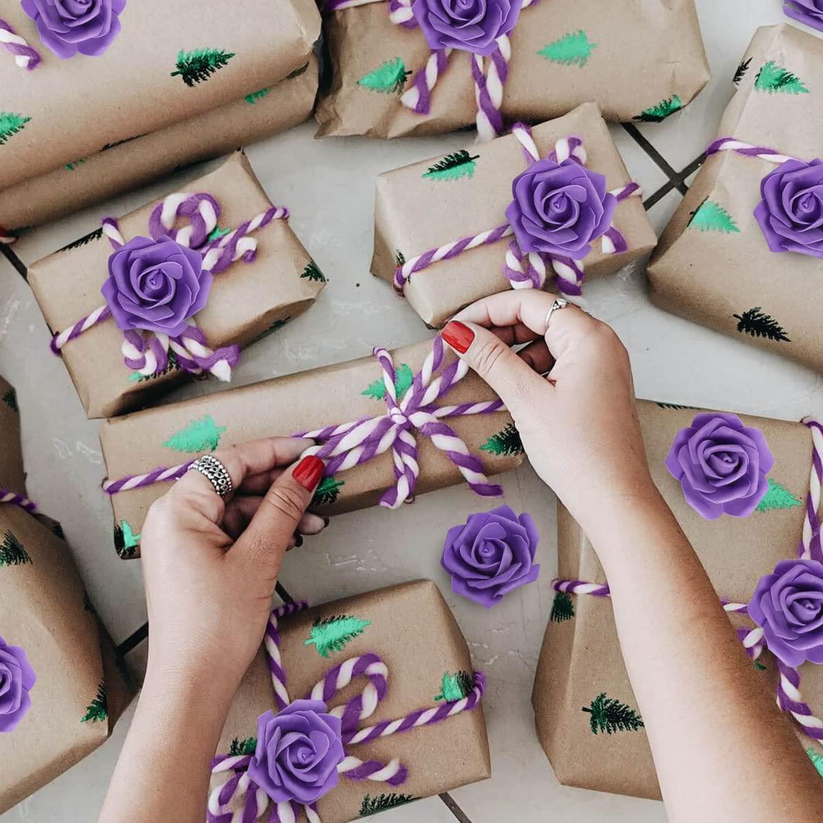 Juvale 100 Pack Purple Artificial Flowers, Bulk Stemless Fake Foam Roses for Wedding, Decorations, Bouquets, 3 in