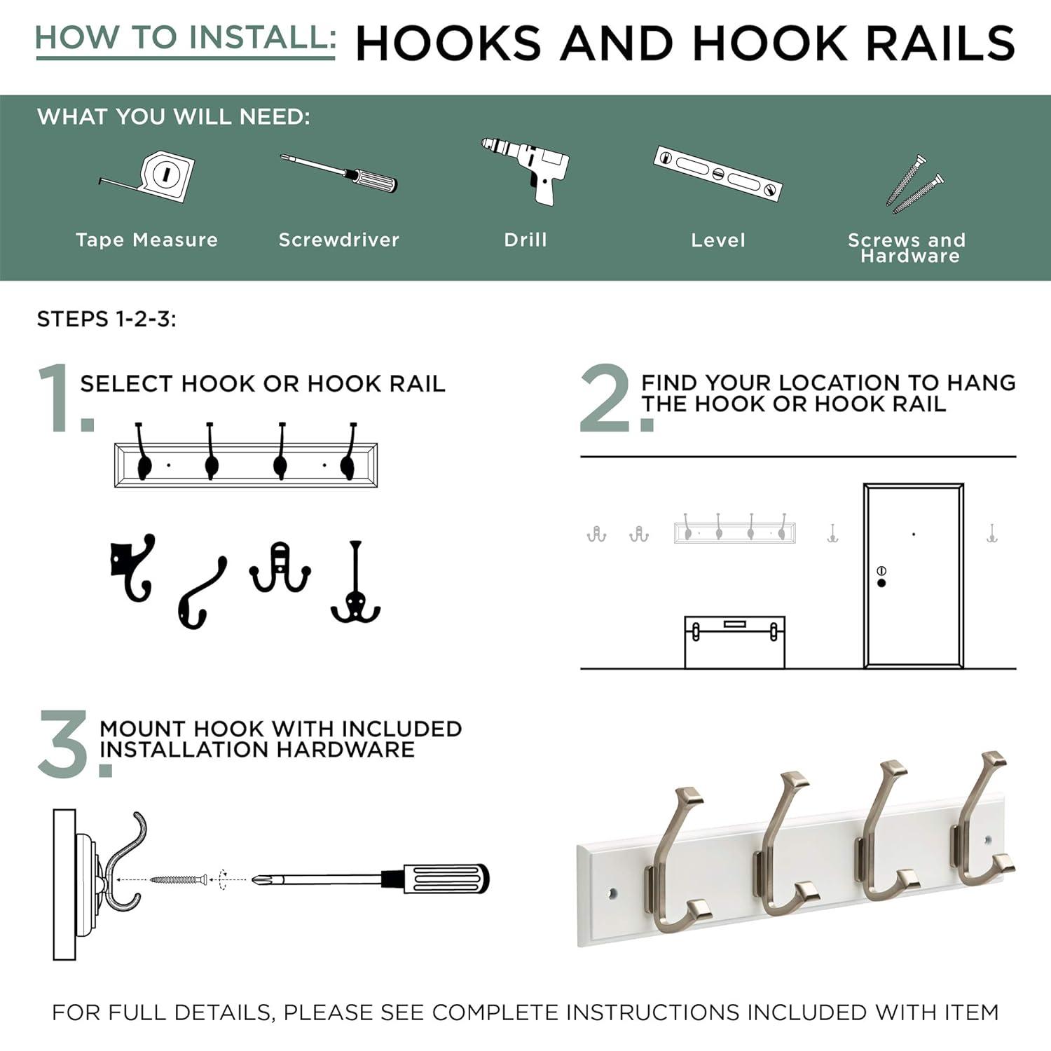 129847 4 Hook Coat/Hat Rail White with White Hooks 3" x 18"